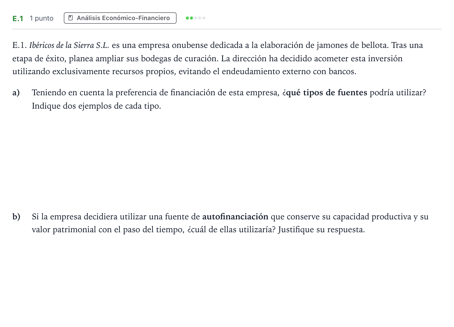 Enunciado: Ejercicio E.1 · Economía de la Empresa PAU Andalucía Ordinaria Titular 2026