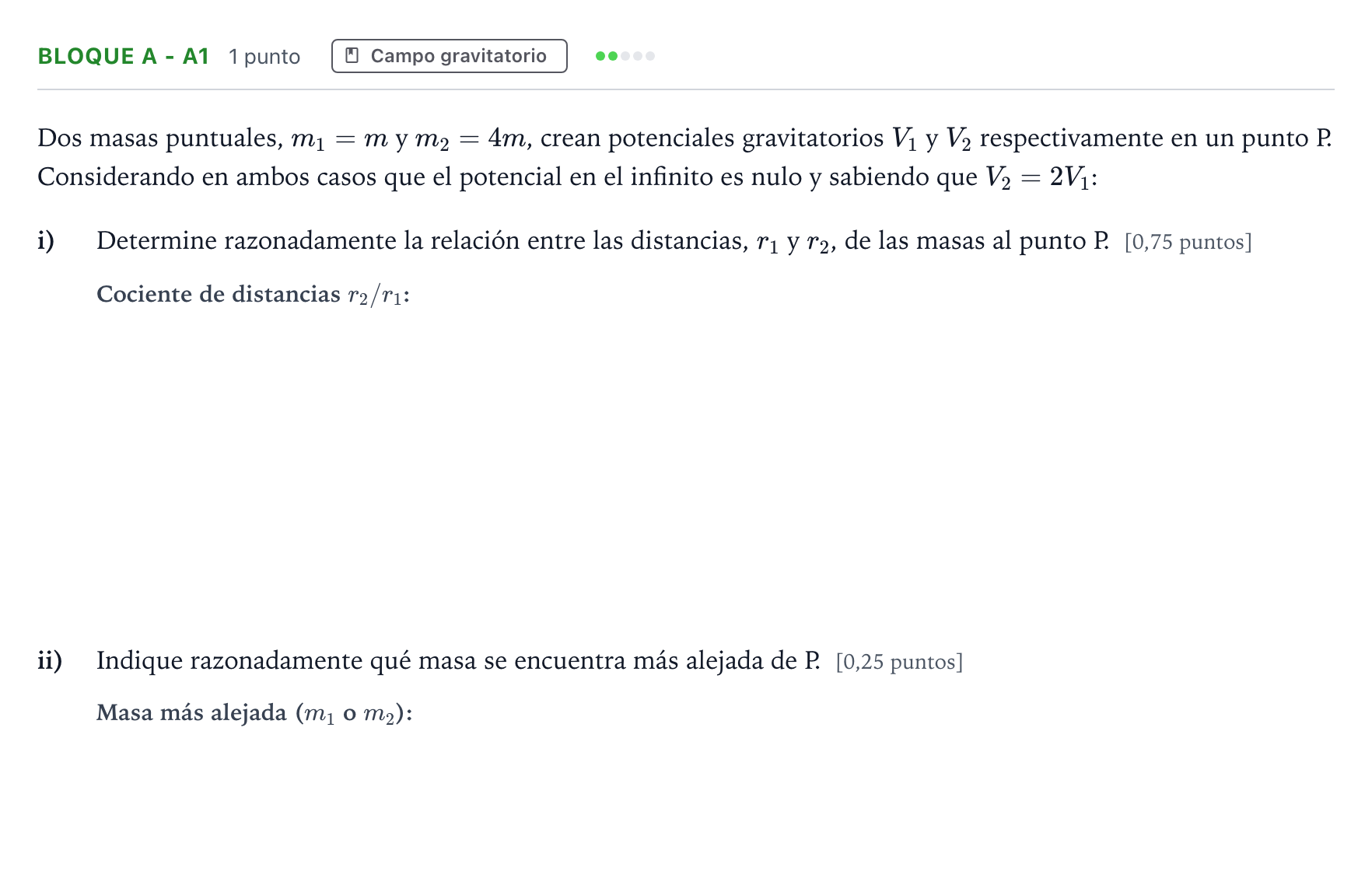Enunciado: Bloque A - a1 · Física PAU Andalucía Ordinaria Suplente 2 2026