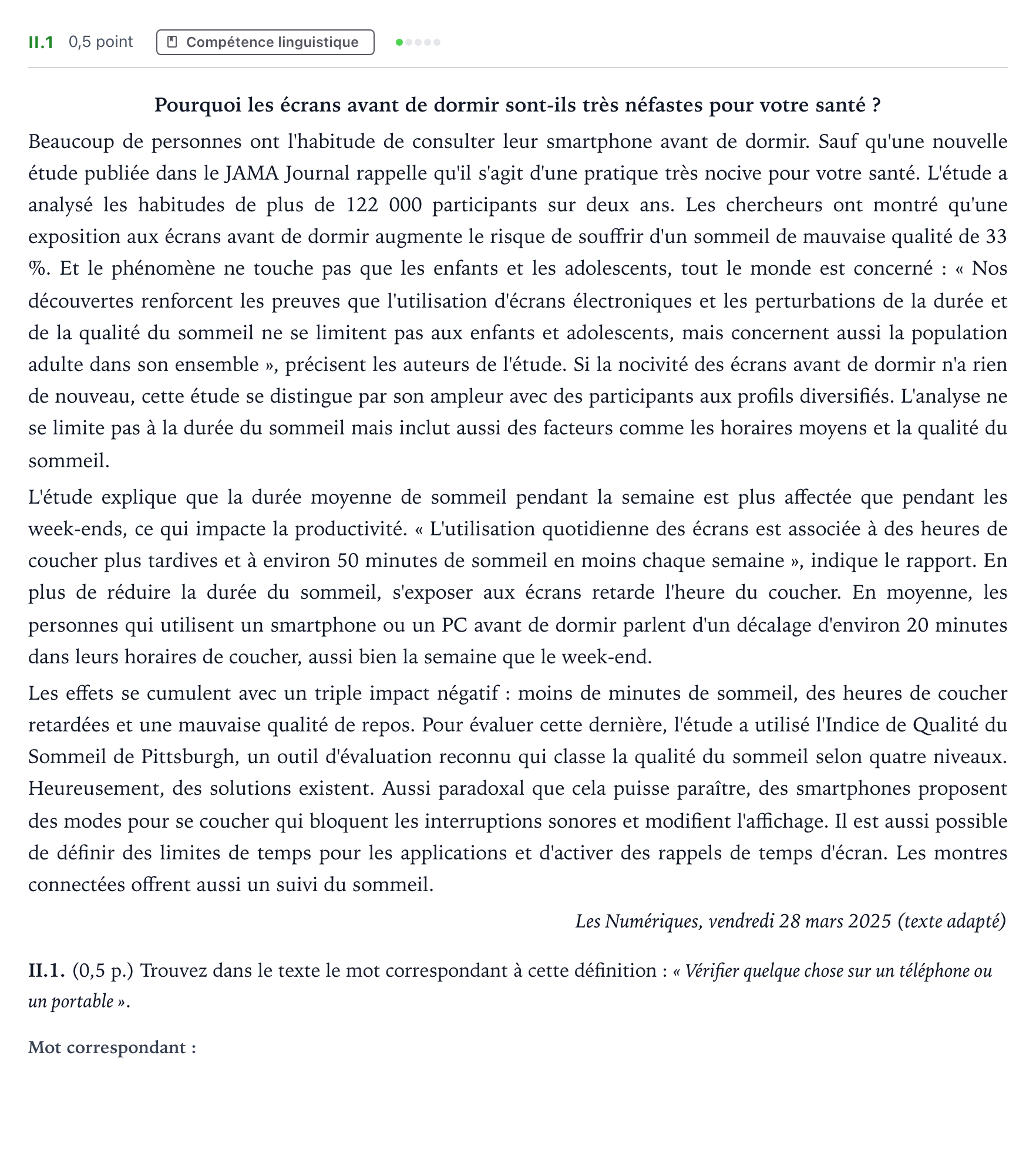 Enunciado: Ejercicio II.1 · Francés PAU Andalucía Extraordinaria Titular (Acceso) 2026