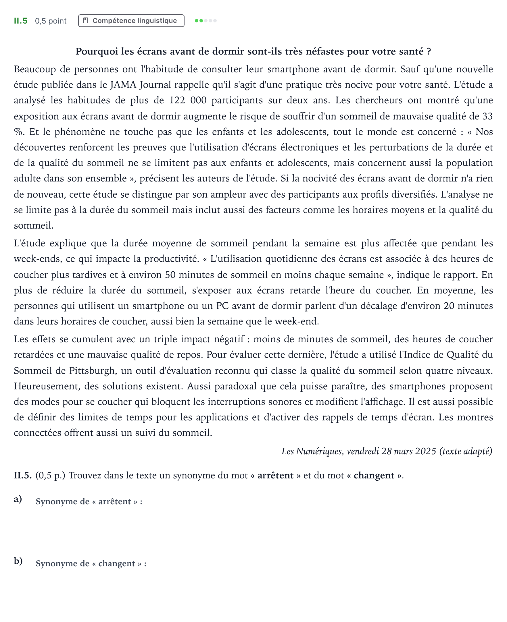 Enunciado: Ejercicio II.5 · Francés PAU Andalucía Extraordinaria Titular (Acceso) 2026
