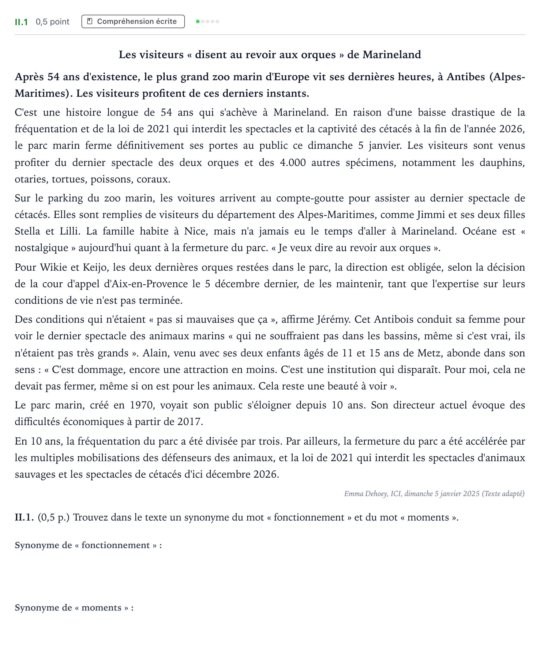 Enunciado: Ejercicio II.1 · Francés PAU Andalucía Ordinaria Suplente 2 2026