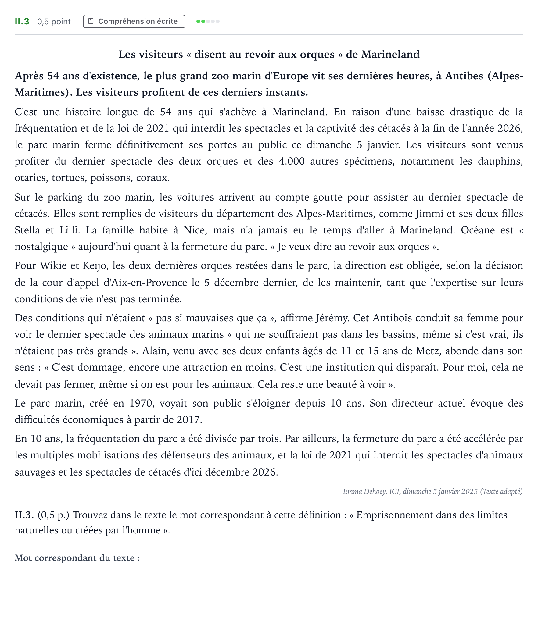 Enunciado: Ejercicio II.3 · Francés PAU Andalucía Ordinaria Suplente 2 2026
