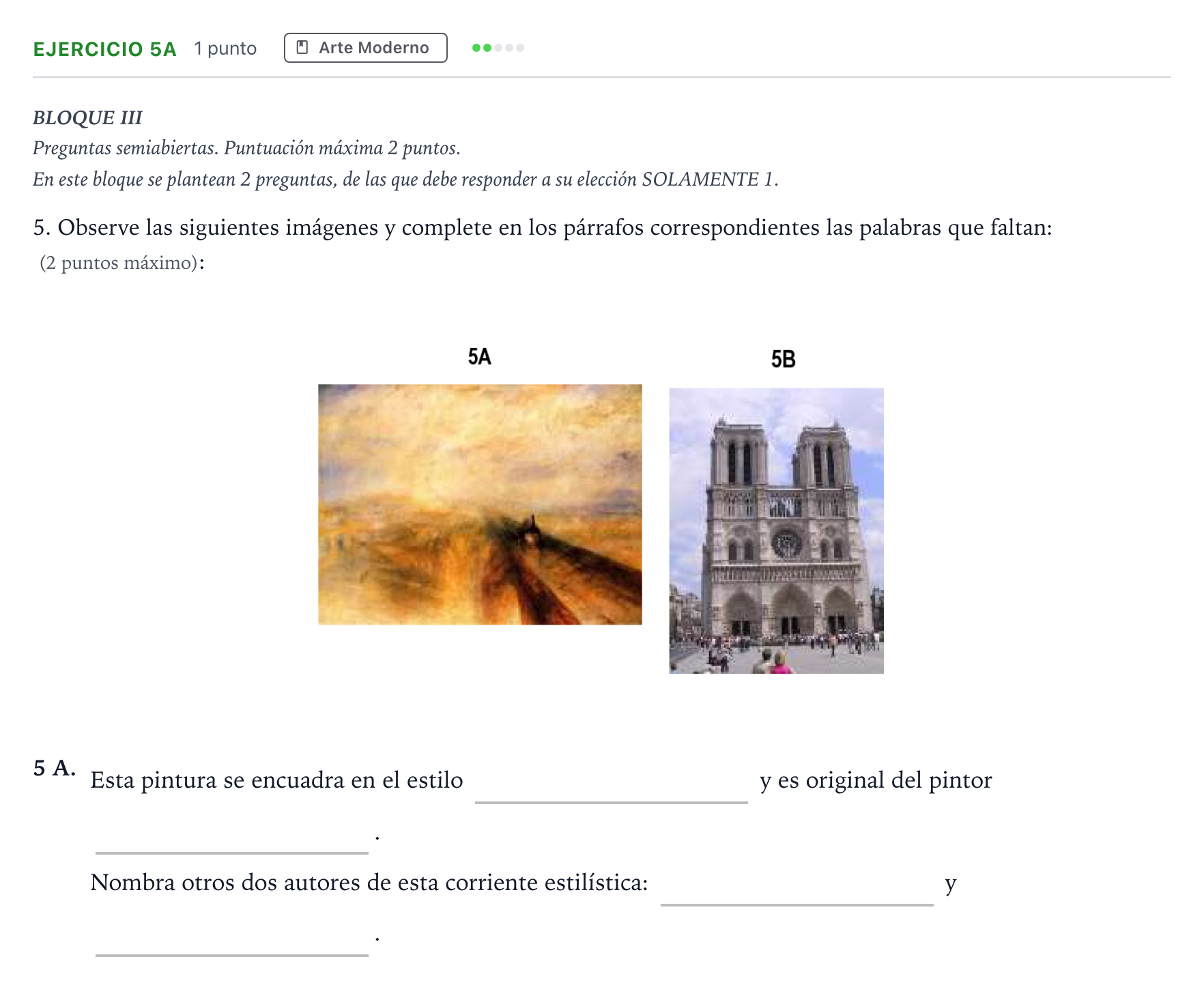 Enunciado: Ejercicio 5A - Arte Moderno · Fundamentos Artísticos PAU Andalucía Ordinaria Titular 2026