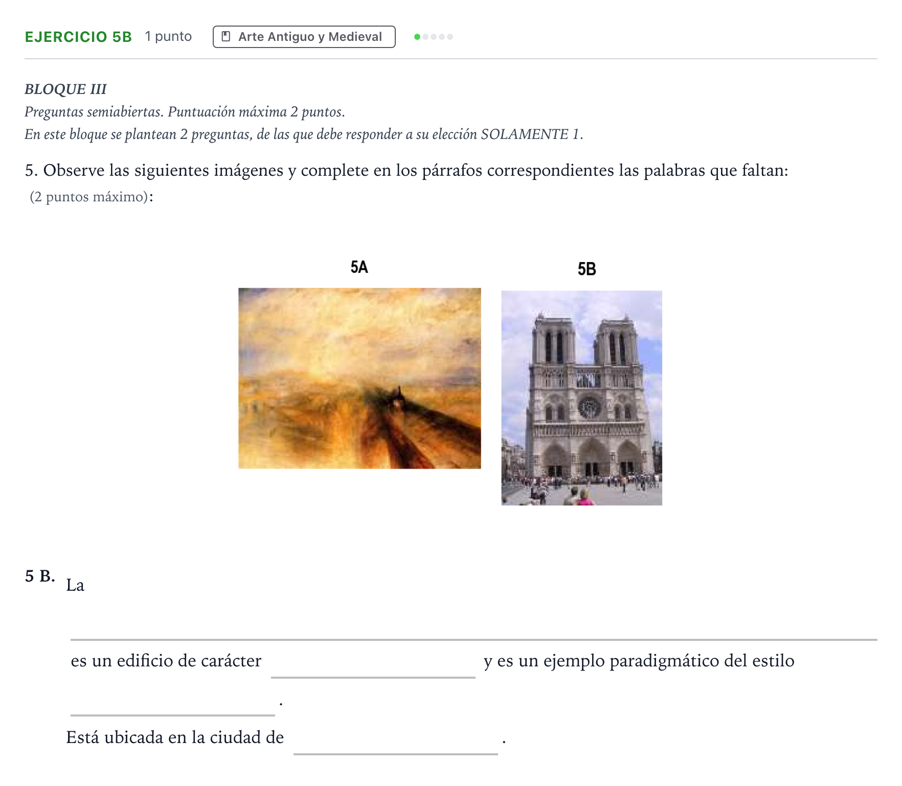 Enunciado: Ejercicio 5B - Arte Antiguo y Medieval · Fundamentos Artísticos PAU Andalucía Ordinaria Titular 2026