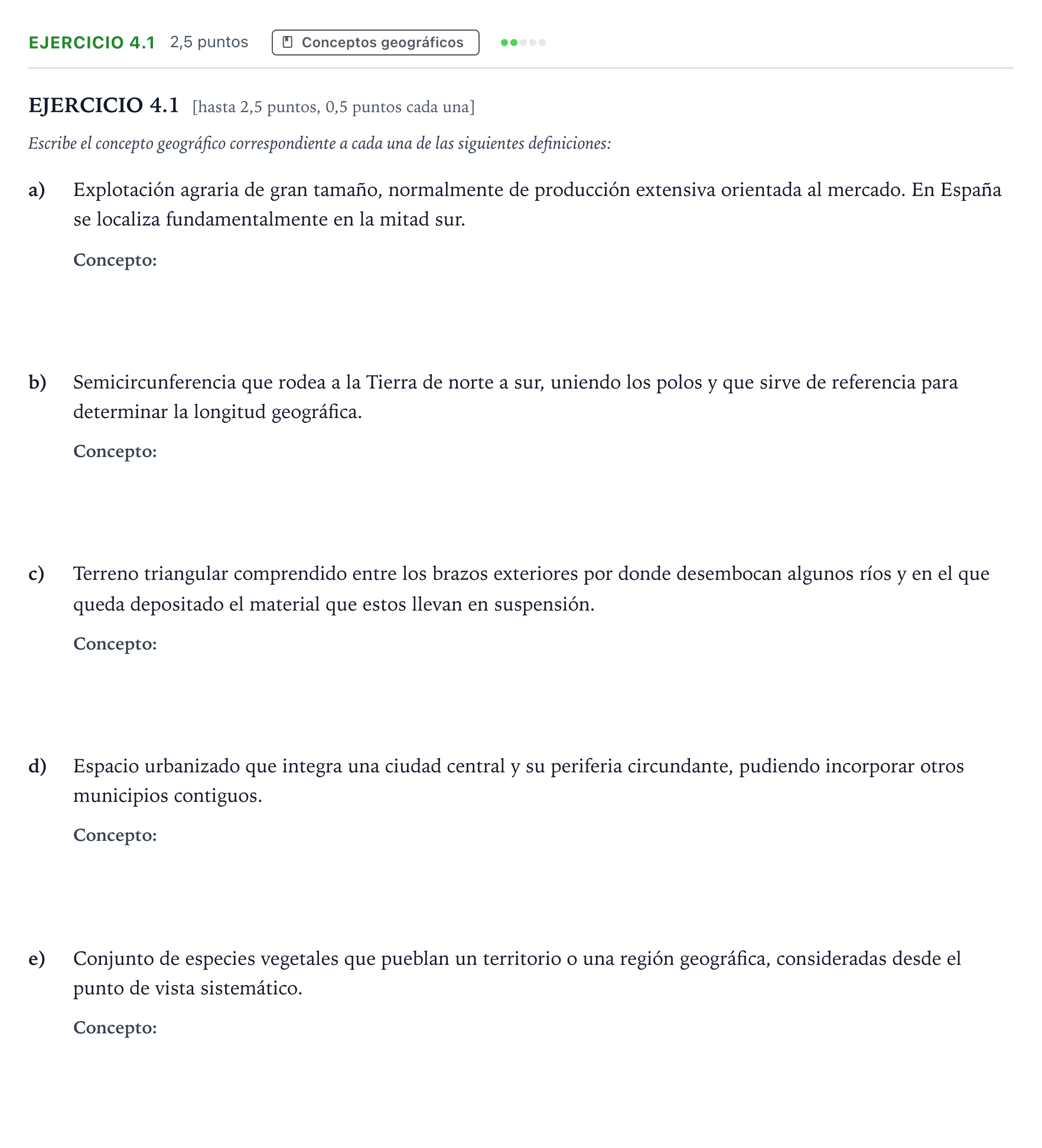Enunciado: Ejercicio 4.1 · Geografía PAU Andalucía Ordinaria Suplente 2 2026