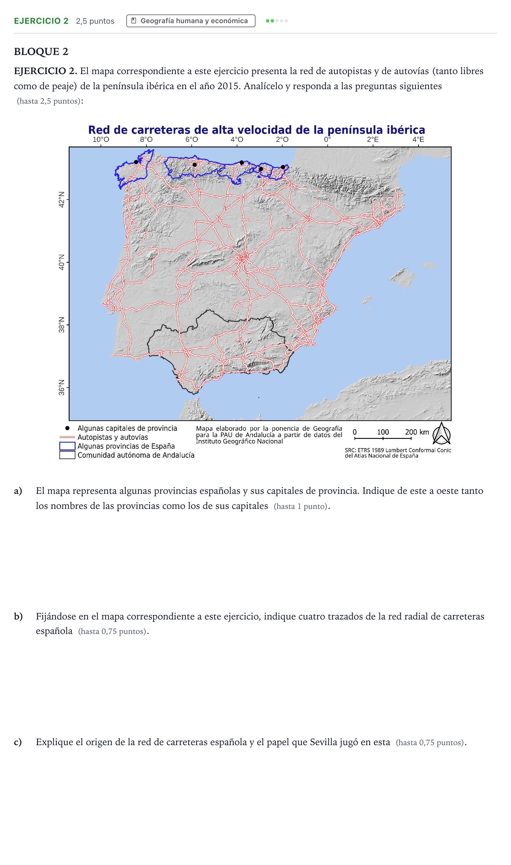 Enunciado: Ejercicio 2 · Geografía PAU Andalucía Ordinaria Titular 2026