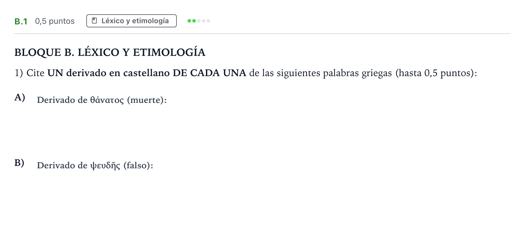 Enunciado: Ejercicio B.1 · Griego II PAU Andalucía Ordinaria Suplente 2 2026
