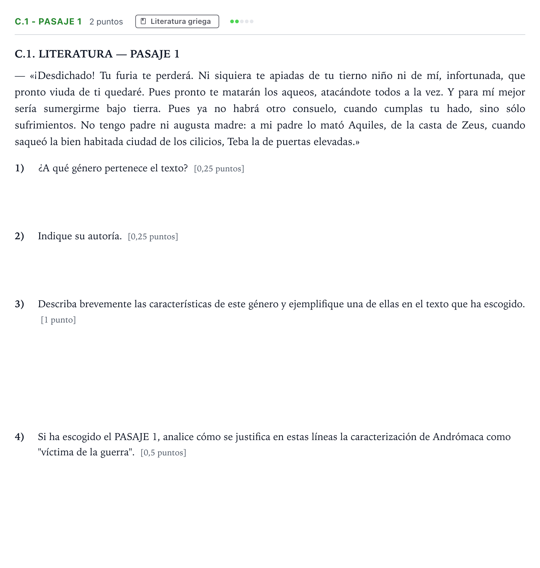 Enunciado: Ejercicio C.1 - Pasaje 1 · Griego II PAU Andalucía Ordinaria Suplente 2 2026