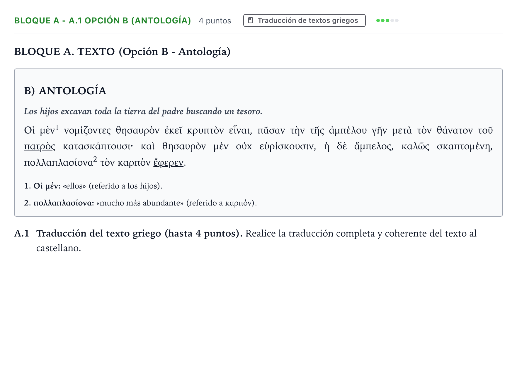 Enunciado: Bloque A - A.1 Opción B (Antología) · Griego II PAU Andalucía Ordinaria Titular 2026