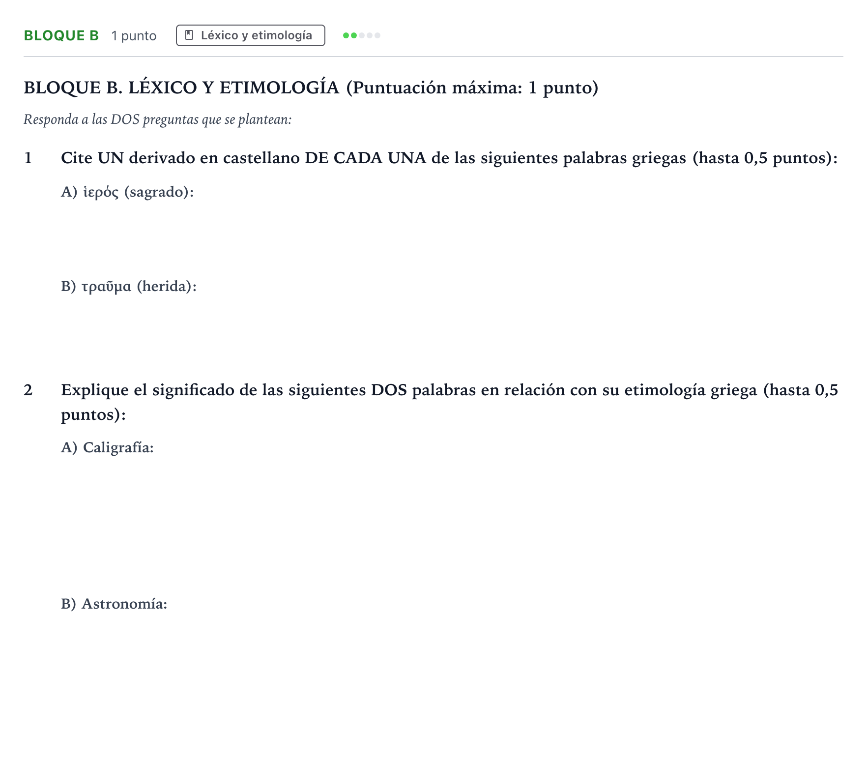 Enunciado: Bloque B · Griego II PAU Andalucía Ordinaria Titular 2026
