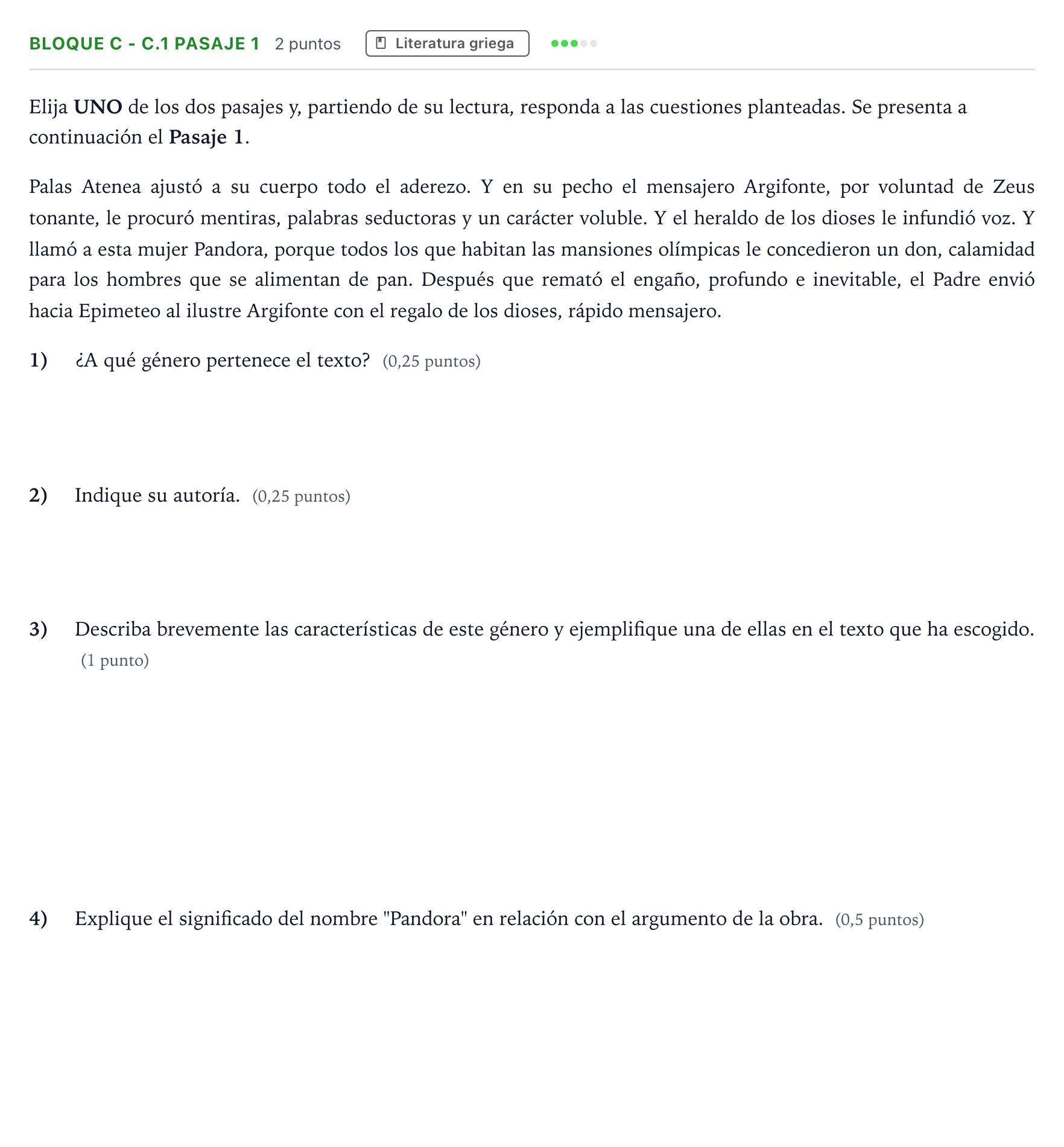 Enunciado: Bloque C - C.1 Pasaje 1 · Griego II PAU Andalucía Ordinaria Titular 2026