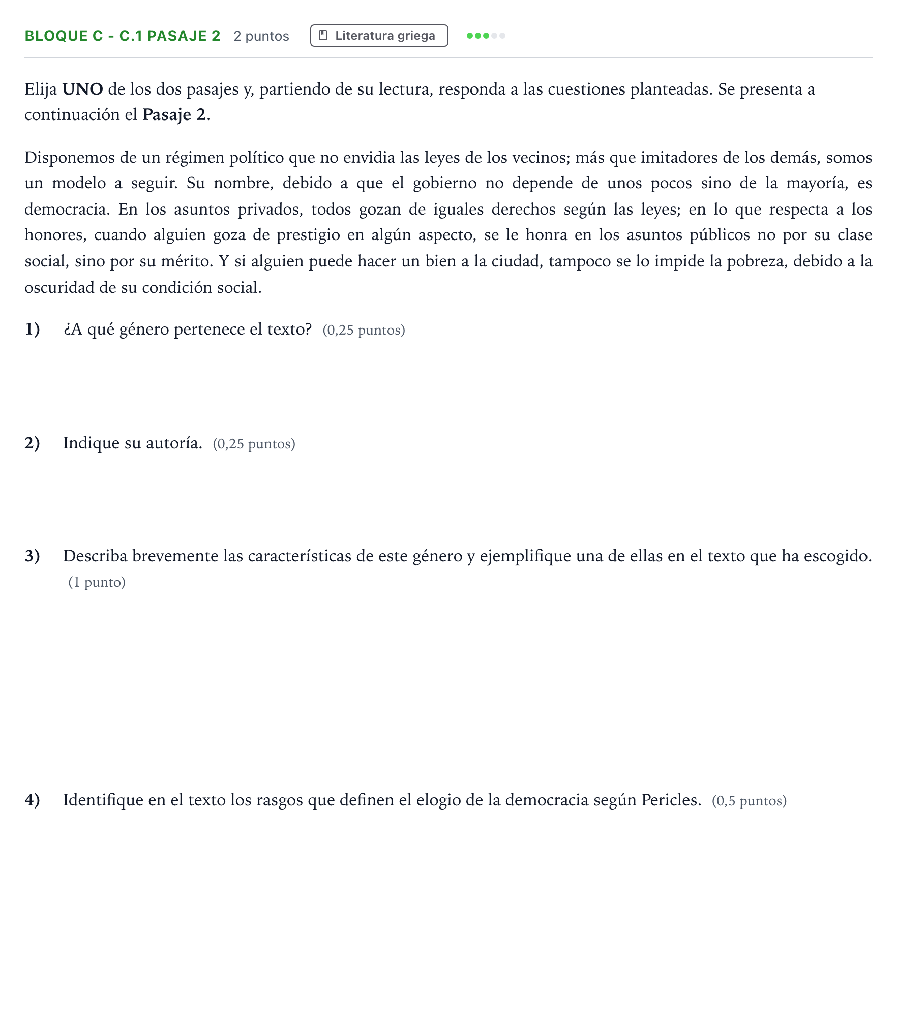 Enunciado: Bloque C - C.1 Pasaje 2 · Griego II PAU Andalucía Ordinaria Titular 2026