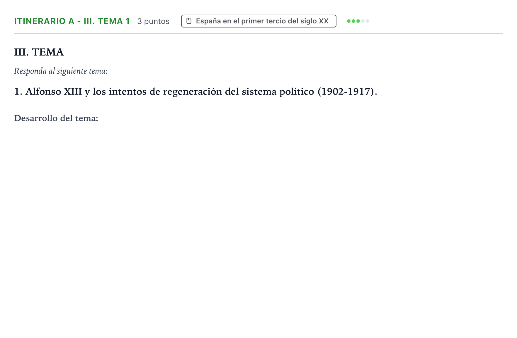 Enunciado: Ejercicio Itinerario A - III. Tema 1 · Historia de España PAU Andalucía Extraordinaria Titular 2026