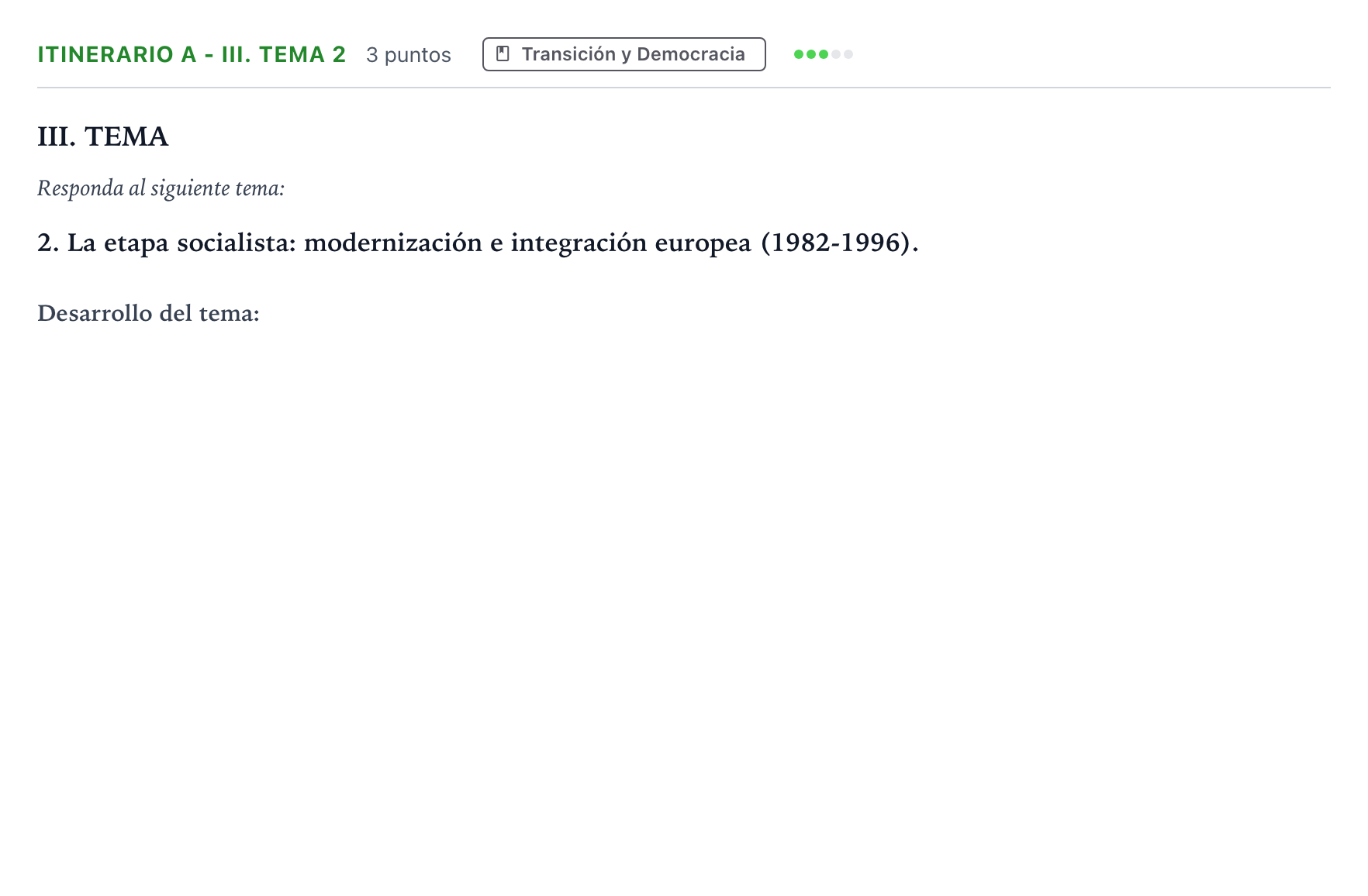 Enunciado: Ejercicio Itinerario A - III. Tema 2 · Historia de España PAU Andalucía Extraordinaria Titular 2026