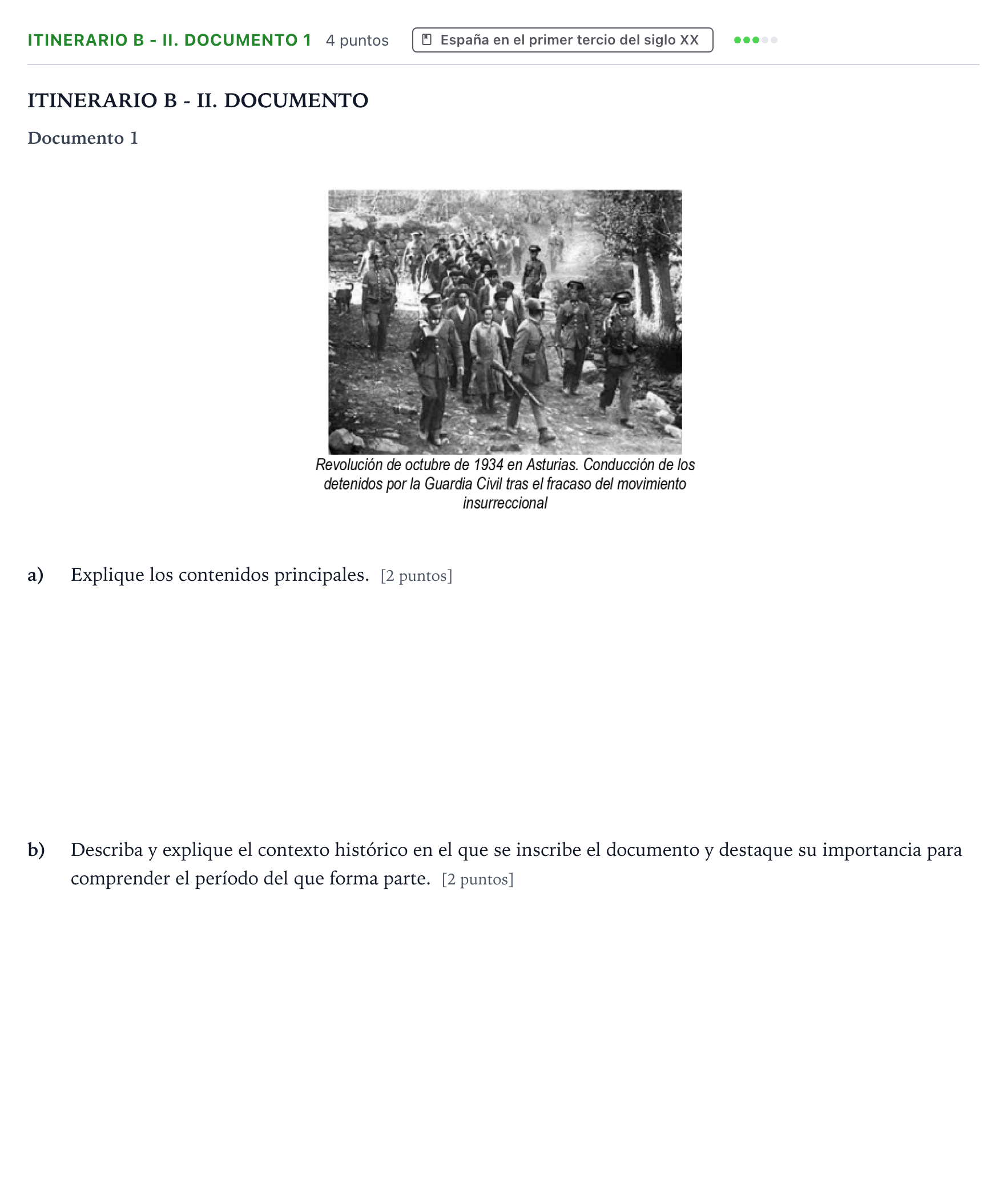 Enunciado: Ejercicio Itinerario B - II. Documento 1 · Historia de España PAU Andalucía Extraordinaria Titular 2026