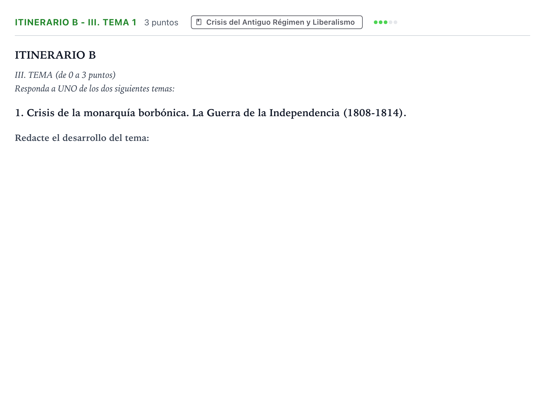 Enunciado: Ejercicio Itinerario B - III. Tema 1 · Historia de España PAU Andalucía Extraordinaria Titular 2026