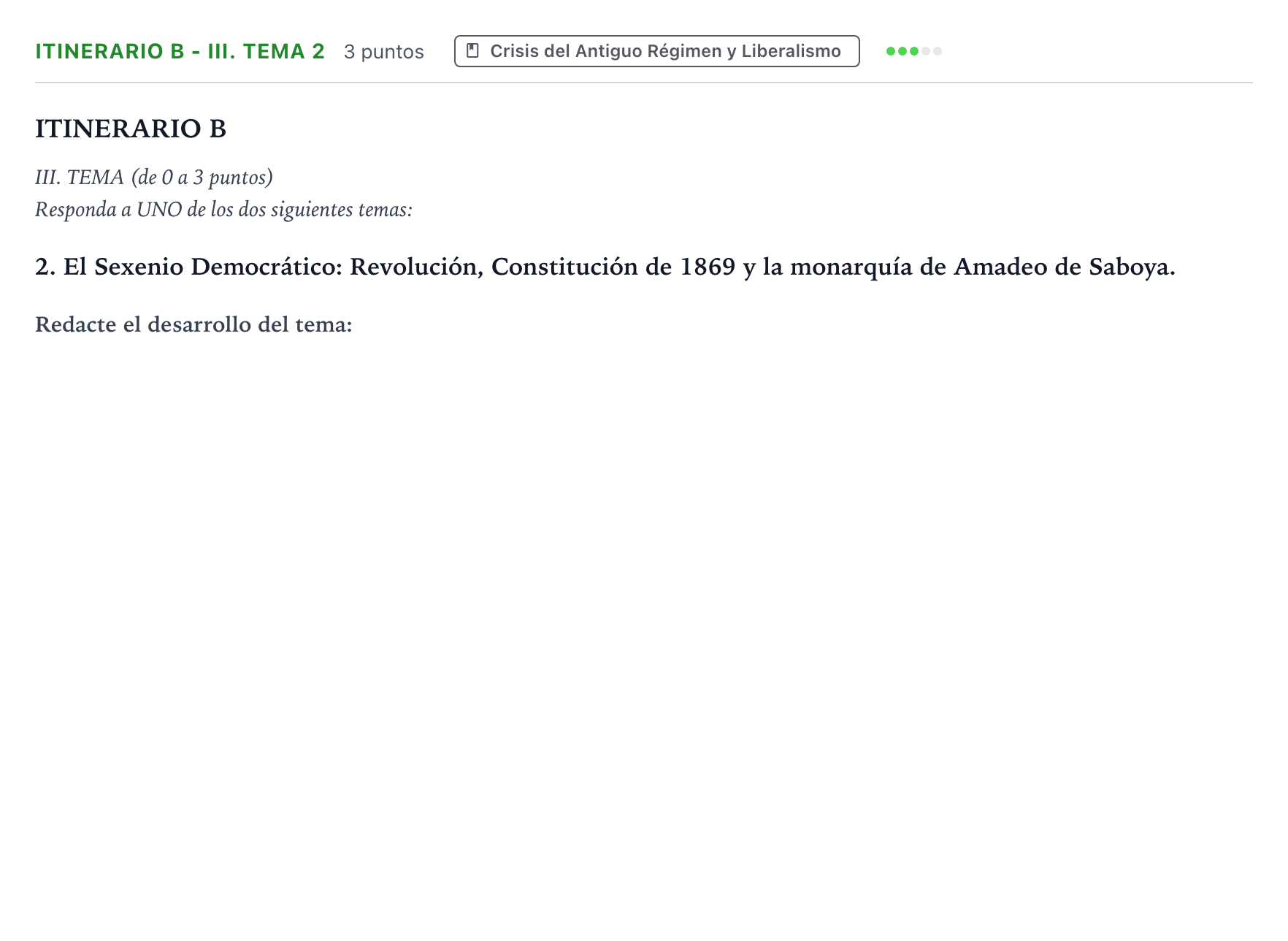 Enunciado: Ejercicio Itinerario B - III. Tema 2 · Historia de España PAU Andalucía Extraordinaria Titular 2026