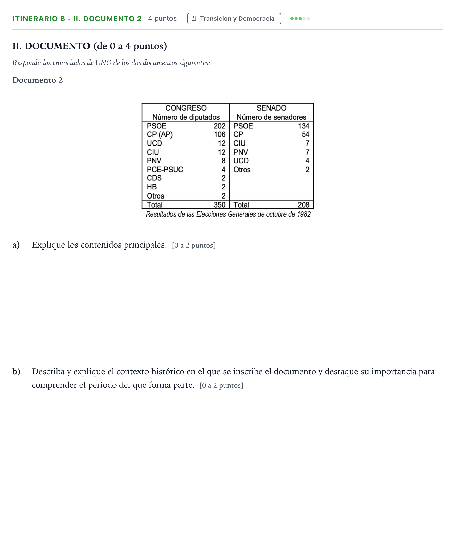 Enunciado: Ejercicio Itinerario B - II. Documento 2 · Historia de España PAU Andalucía Ordinaria Suplente 2 2026