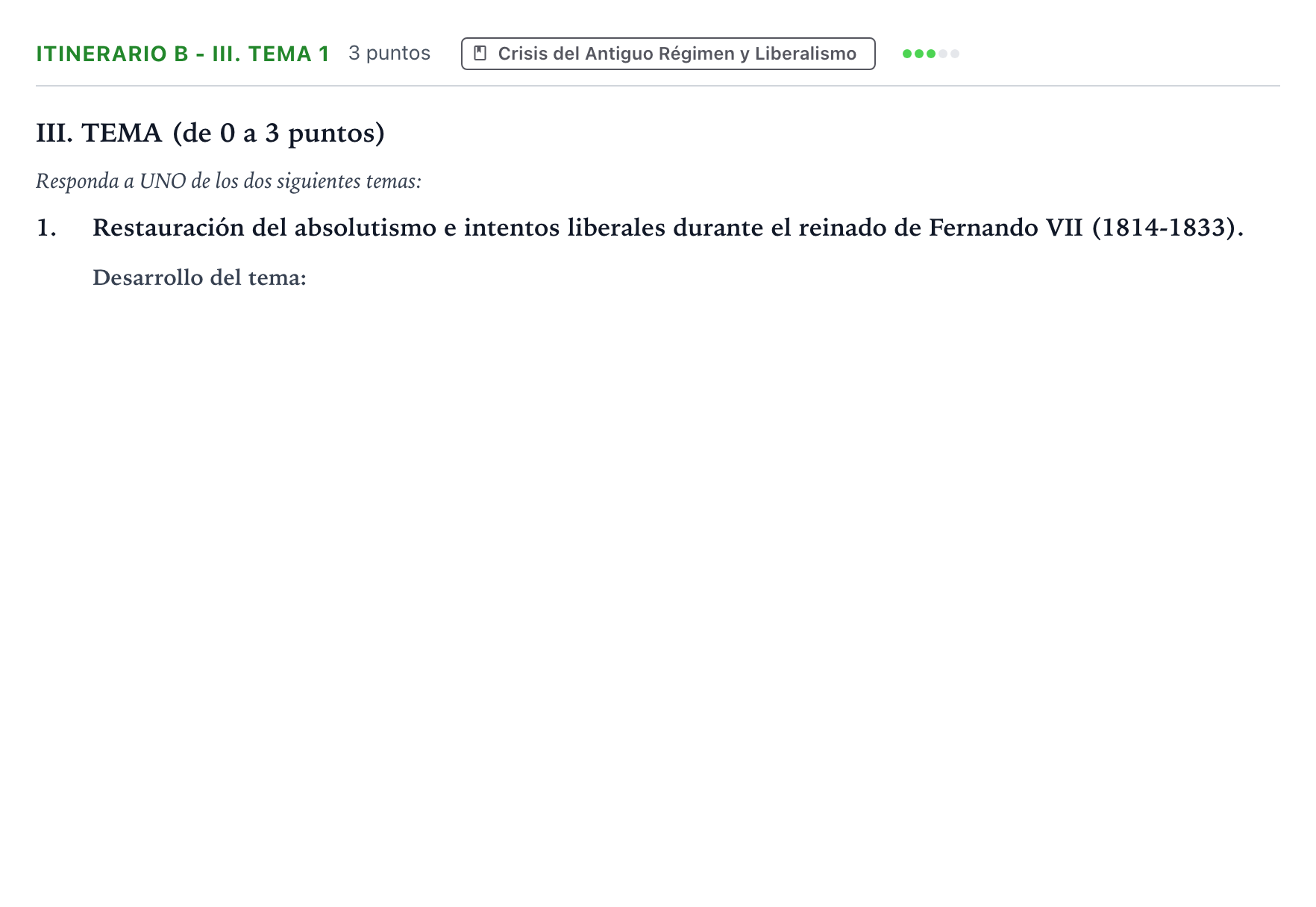 Enunciado: Ejercicio Itinerario B - III. Tema 1 · Historia de España PAU Andalucía Ordinaria Suplente 2 2026