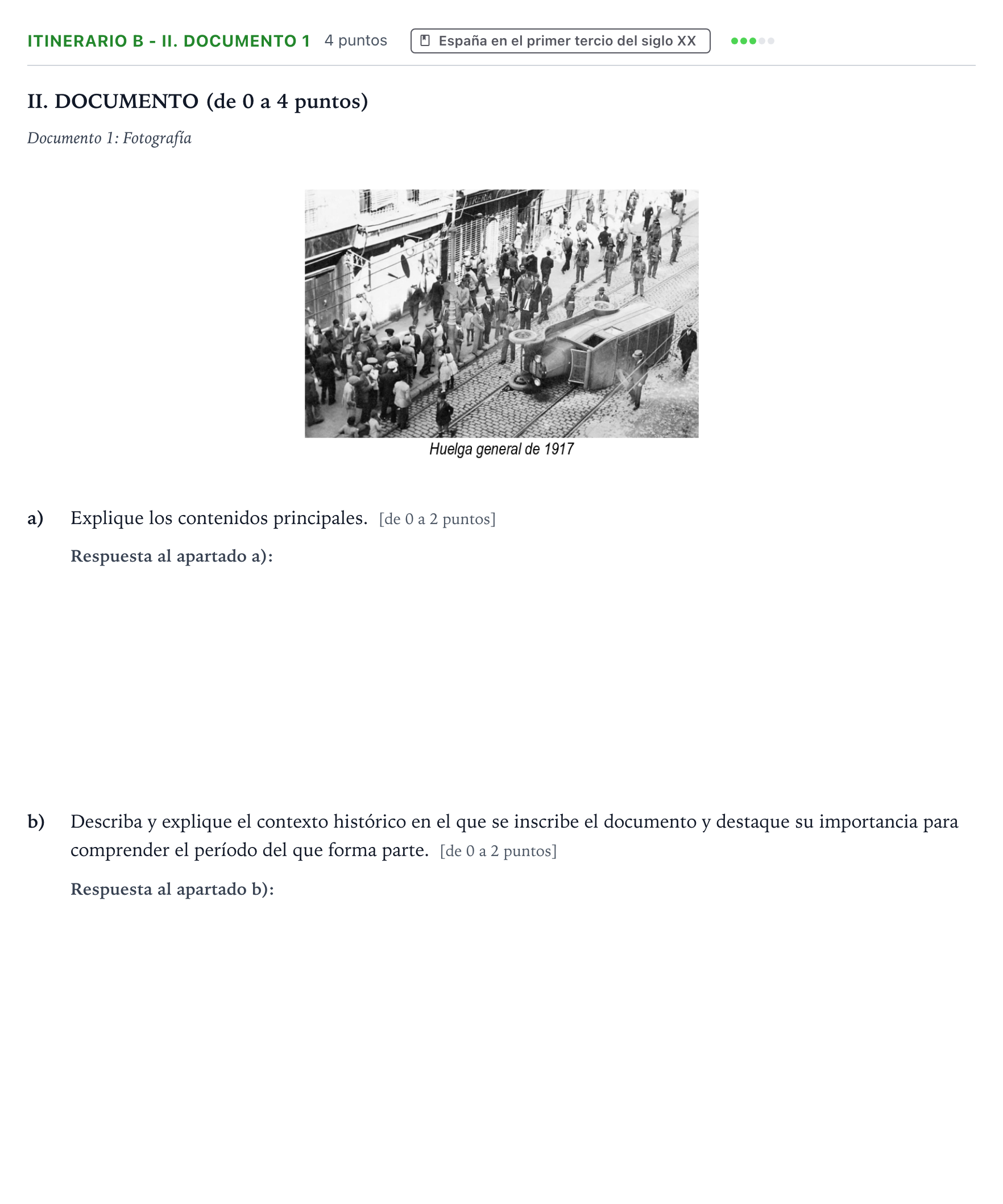 Enunciado: Ejercicio Itinerario B - II. Documento 1 · Historia de España PAU Andalucía Ordinaria Titular 2026
