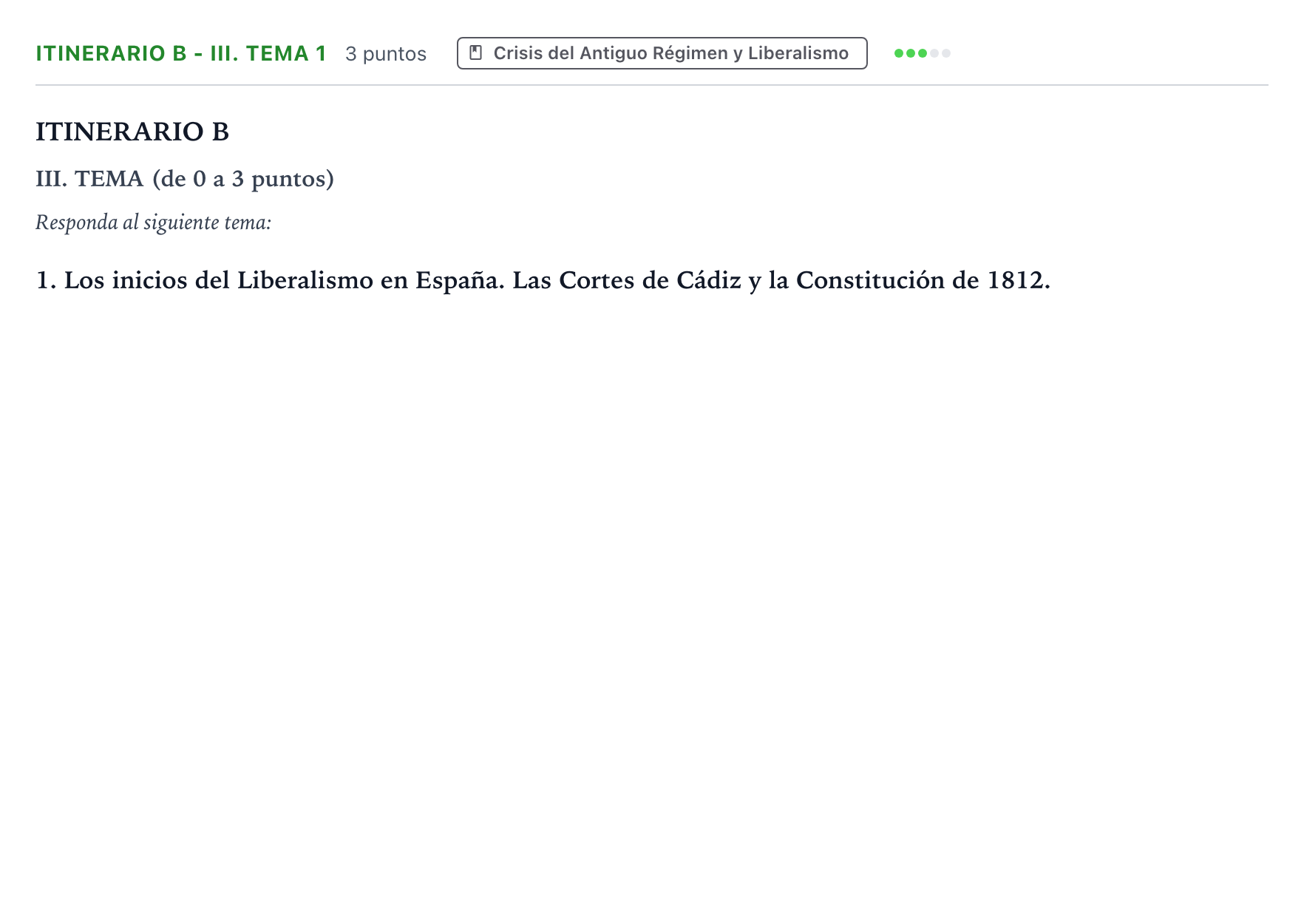 Enunciado: Ejercicio Itinerario B - III. Tema 1 · Historia de España PAU Andalucía Ordinaria Titular 2026