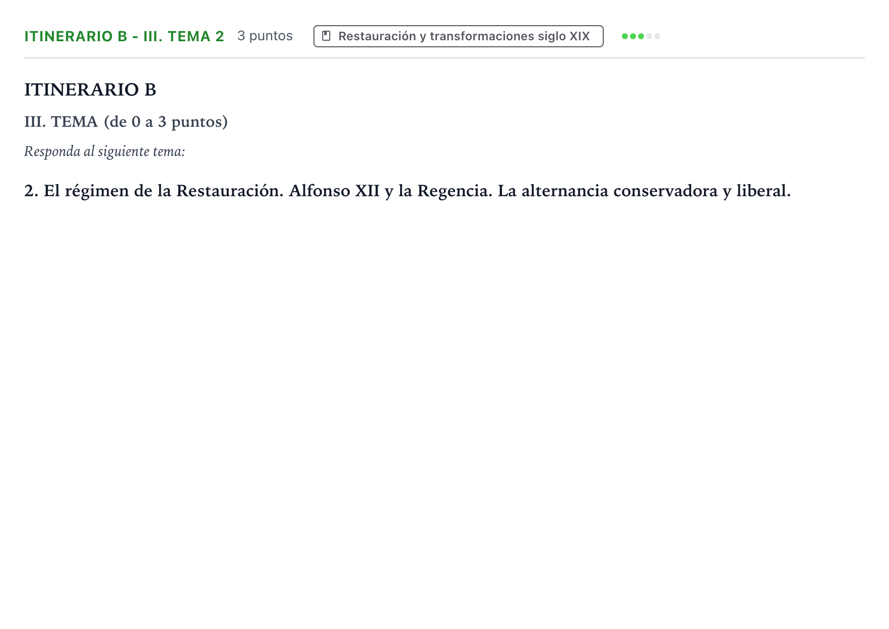 Enunciado: Ejercicio Itinerario B - III. Tema 2 · Historia de España PAU Andalucía Ordinaria Titular 2026