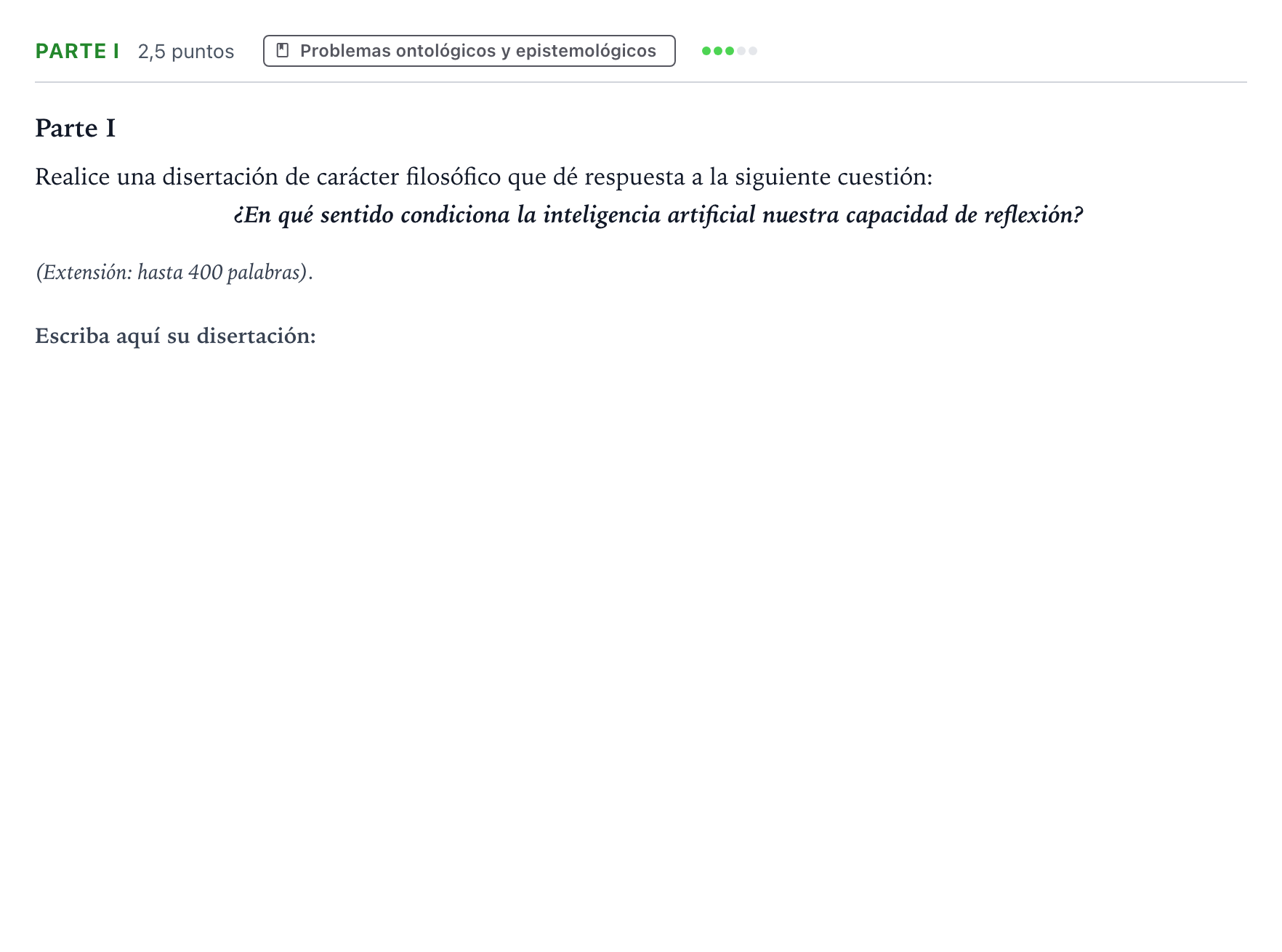 Enunciado: Ejercicio Parte I · Historia de la Filosofía PAU Andalucía Ordinaria Suplente 1 2026