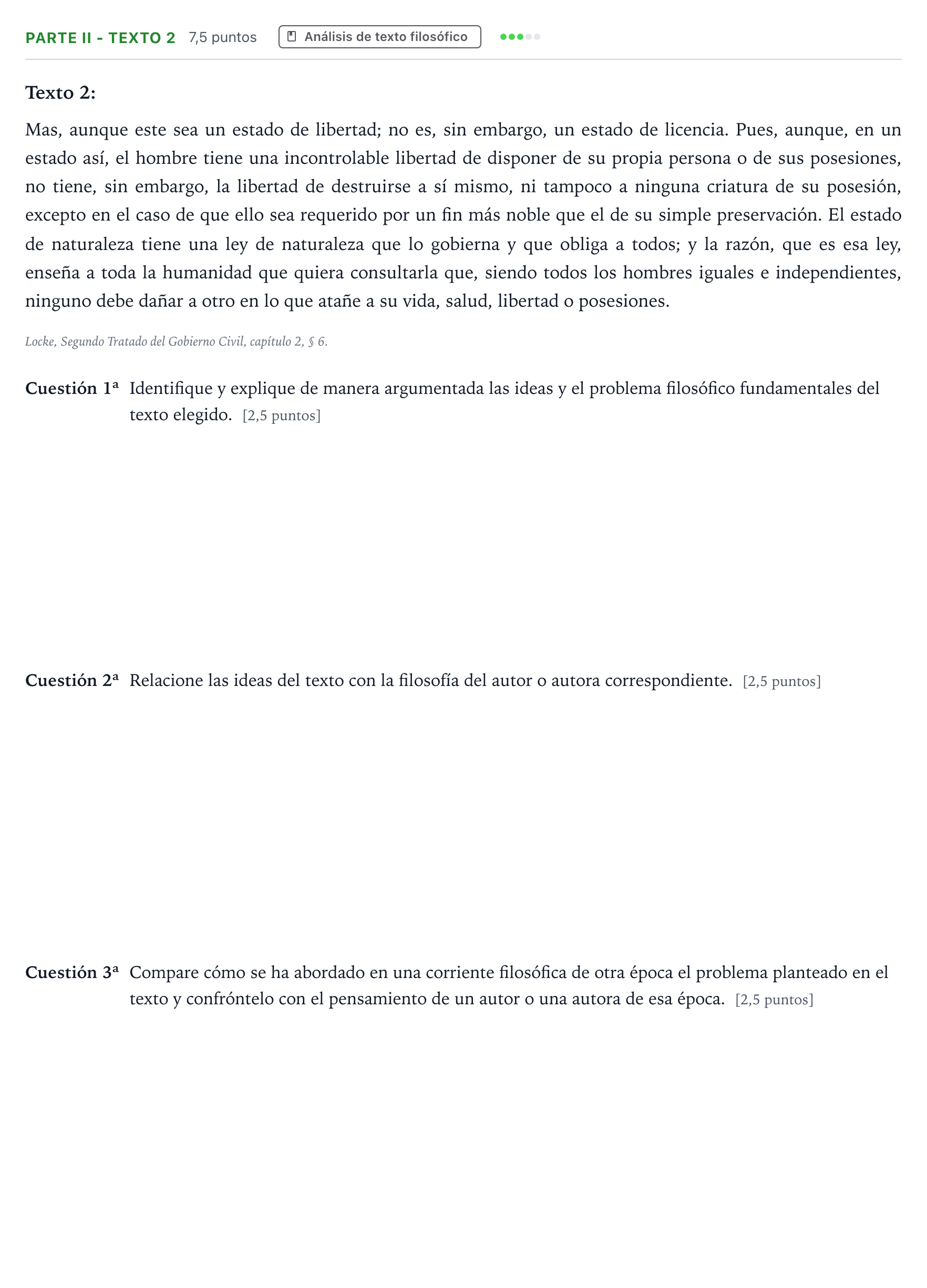 Enunciado: Ejercicio Parte II - Texto 2 · Historia de la Filosofía PAU Andalucía Ordinaria Titular 2026