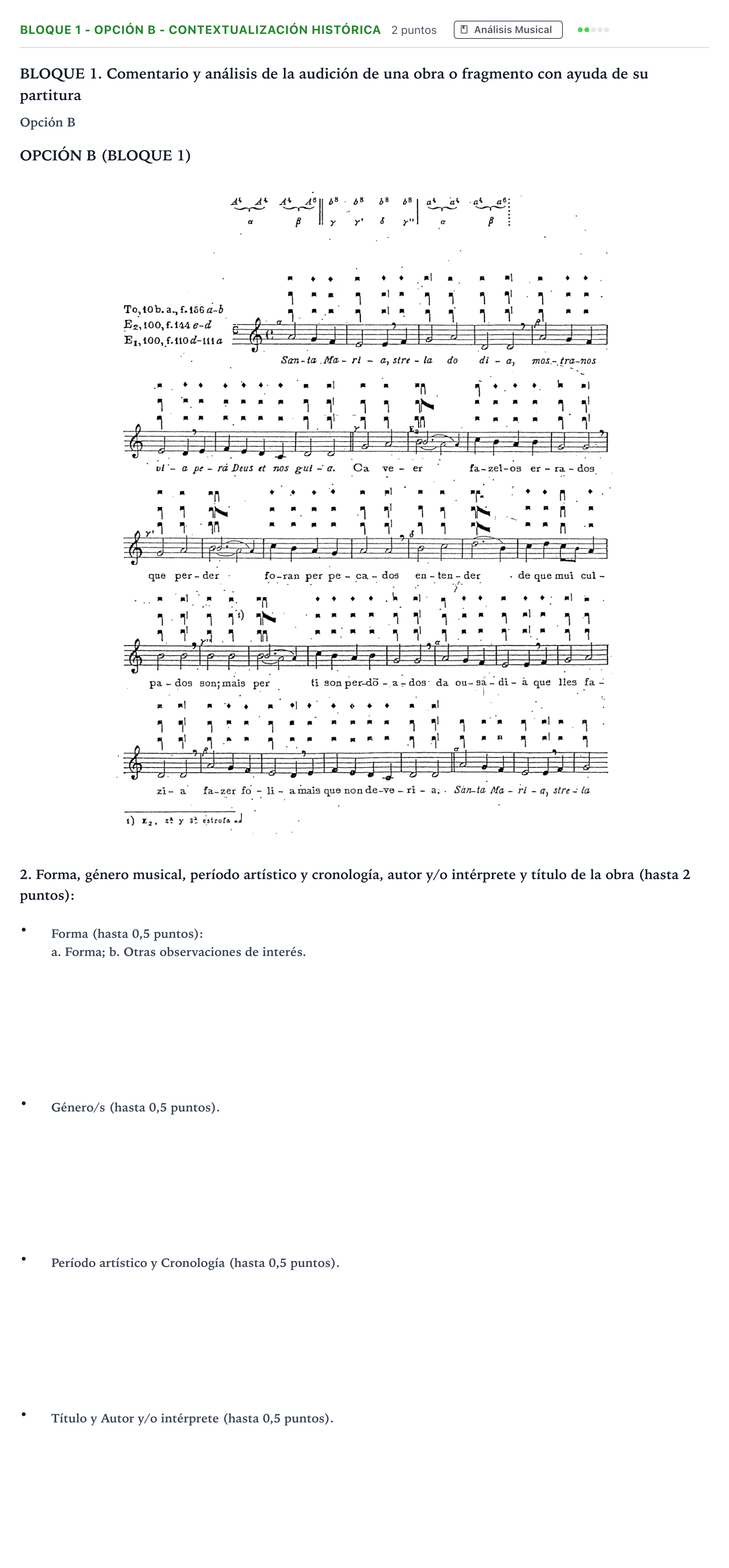 Enunciado: Bloque 1 - Opción B - Contextualización histórica · Historia de la Música y de la Danza PAU Andalucía Ordinaria Titular 2026