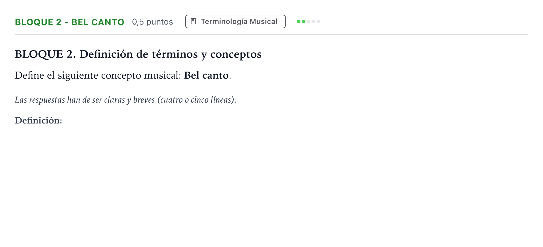 Enunciado: Bloque 2 - Bel canto · Historia de la Música y de la Danza PAU Andalucía Ordinaria Titular 2026