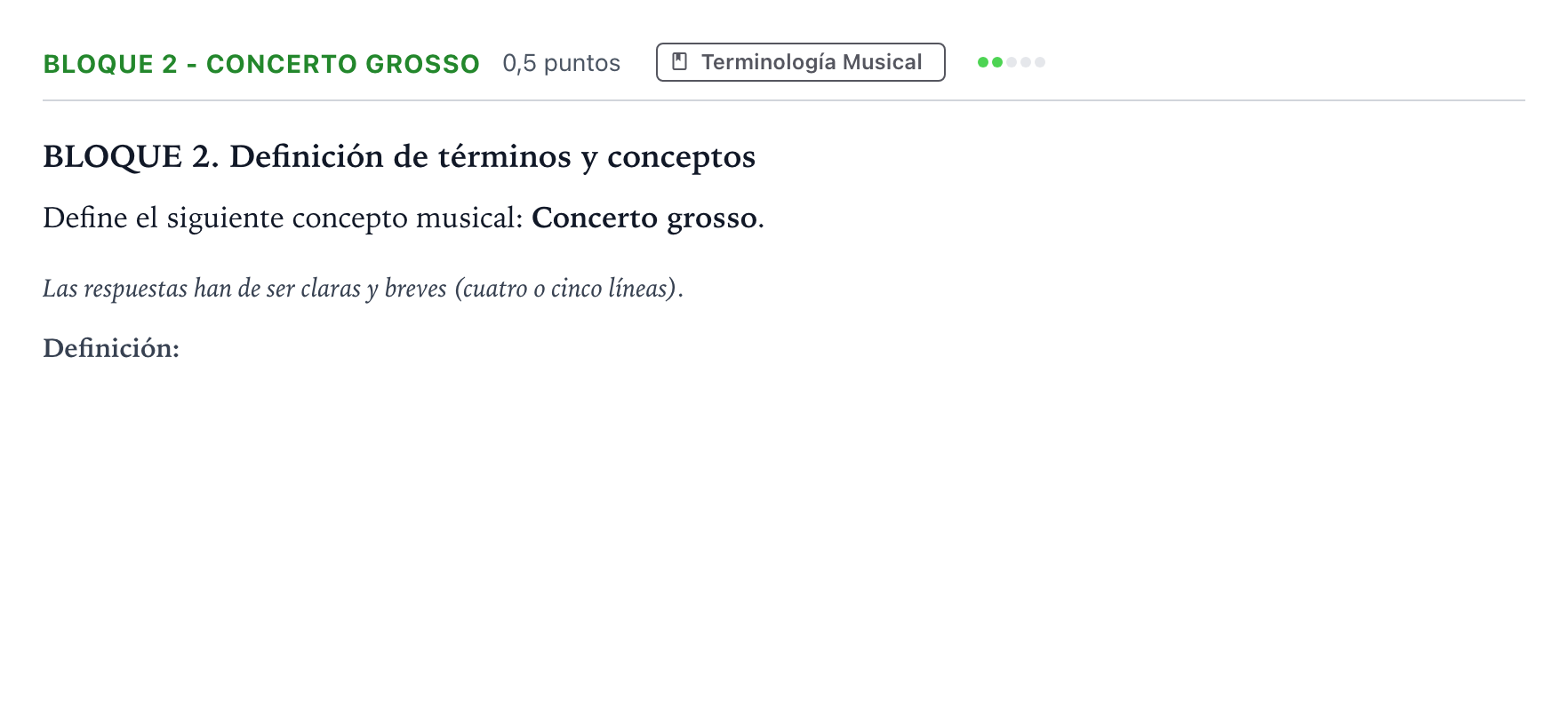 Enunciado: Bloque 2 - Concerto grosso · Historia de la Música y de la Danza PAU Andalucía Ordinaria Titular 2026