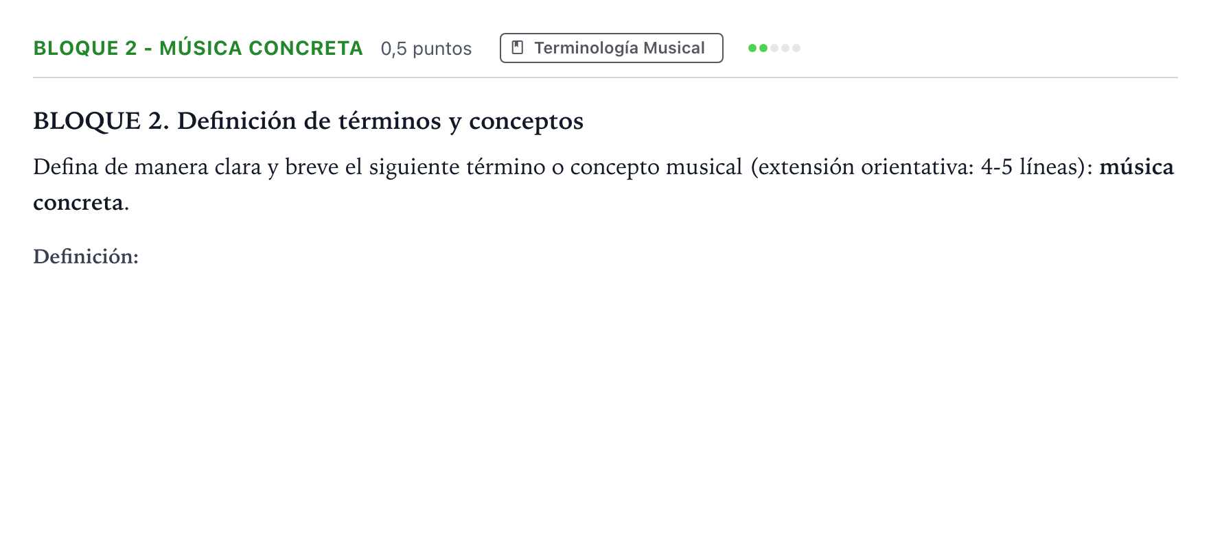 Enunciado: Bloque 2 - Música concreta · Historia de la Música y de la Danza PAU Andalucía Ordinaria Titular 2026