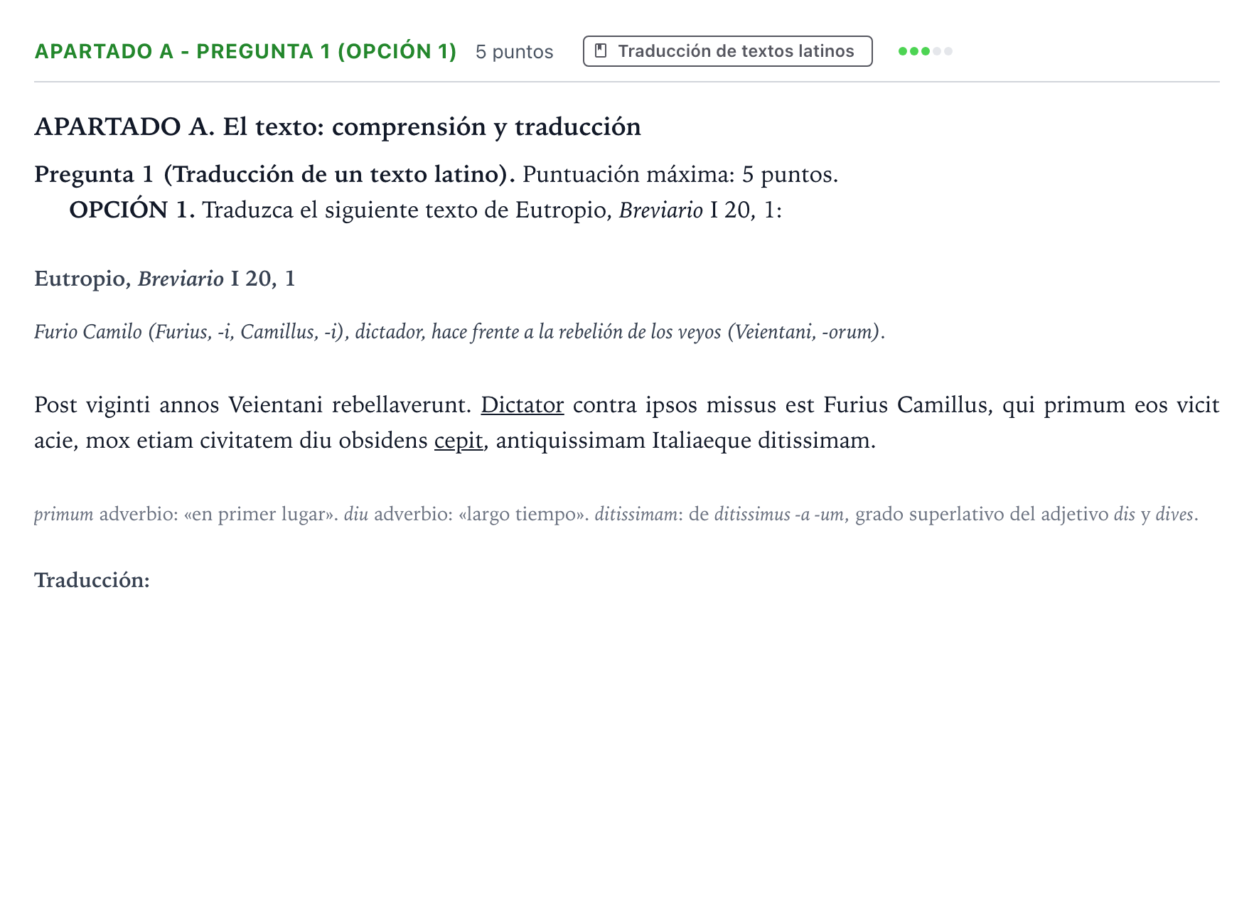 Enunciado: Apartado A - Pregunta 1 (Opción 1) · Latín II PAU Andalucía Ordinaria Suplente 1 2026