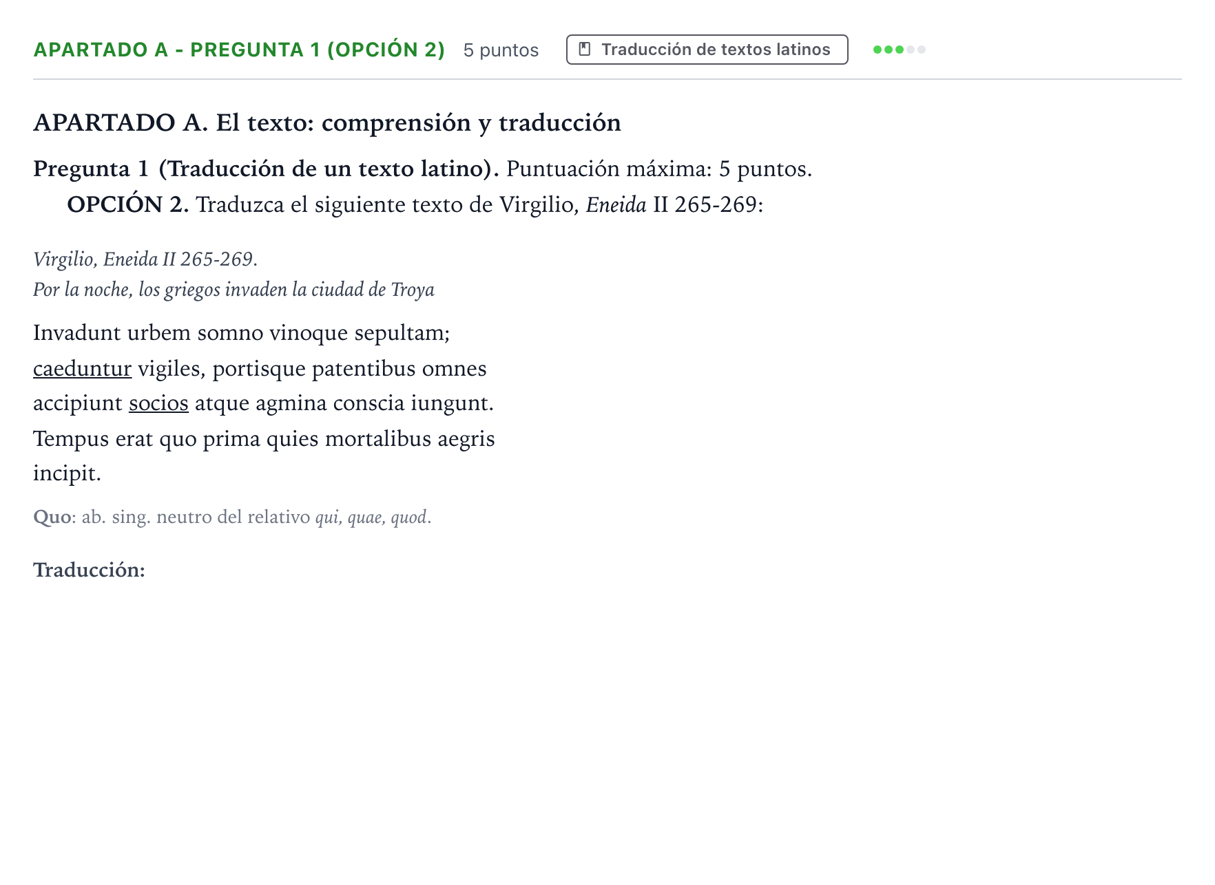 Enunciado: Apartado A - Pregunta 1 (Opción 2) · Latín II PAU Andalucía Ordinaria Suplente 1 2026