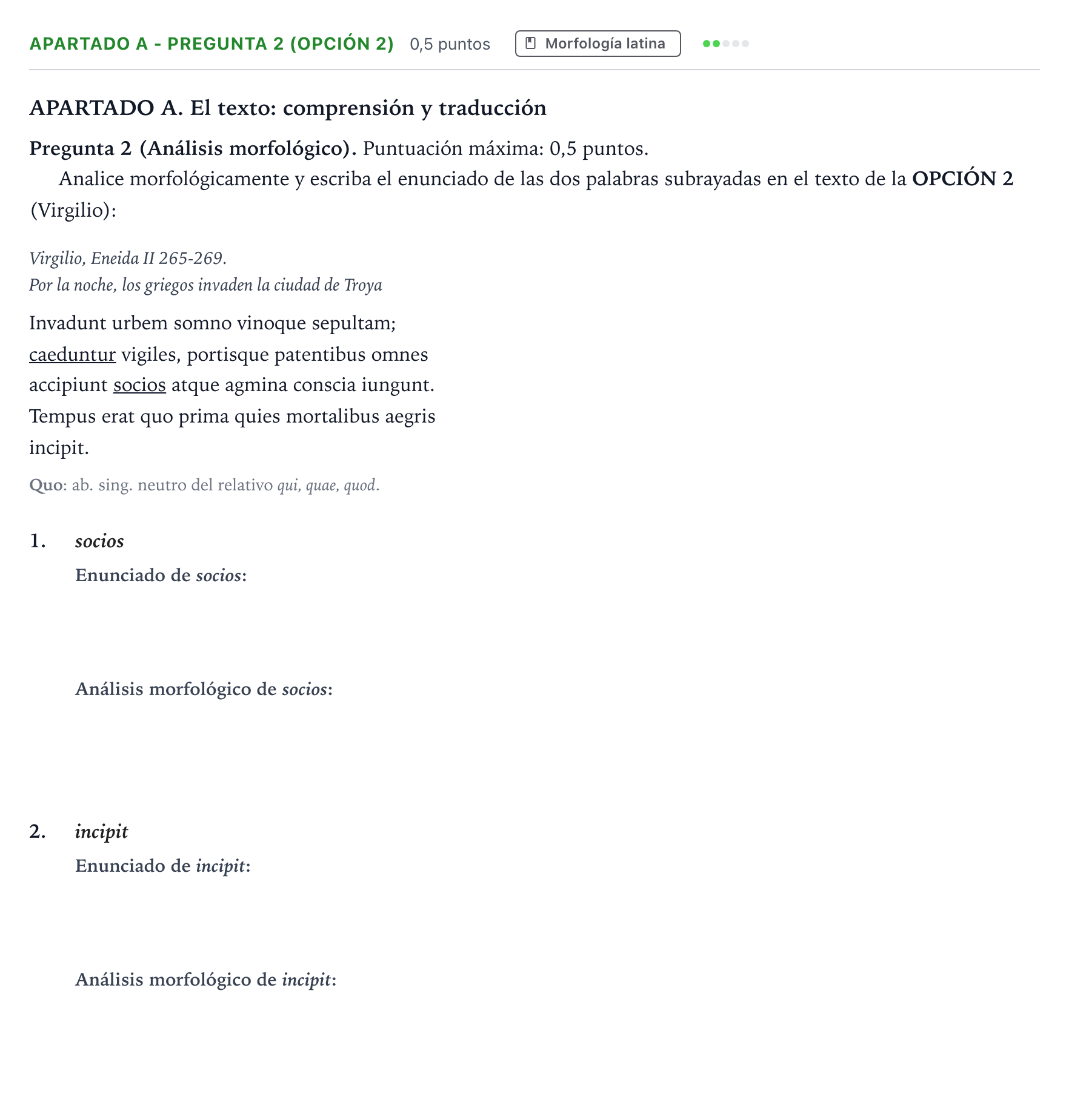Enunciado: Apartado A - Pregunta 2 (Opción 2) · Latín II PAU Andalucía Ordinaria Suplente 1 2026