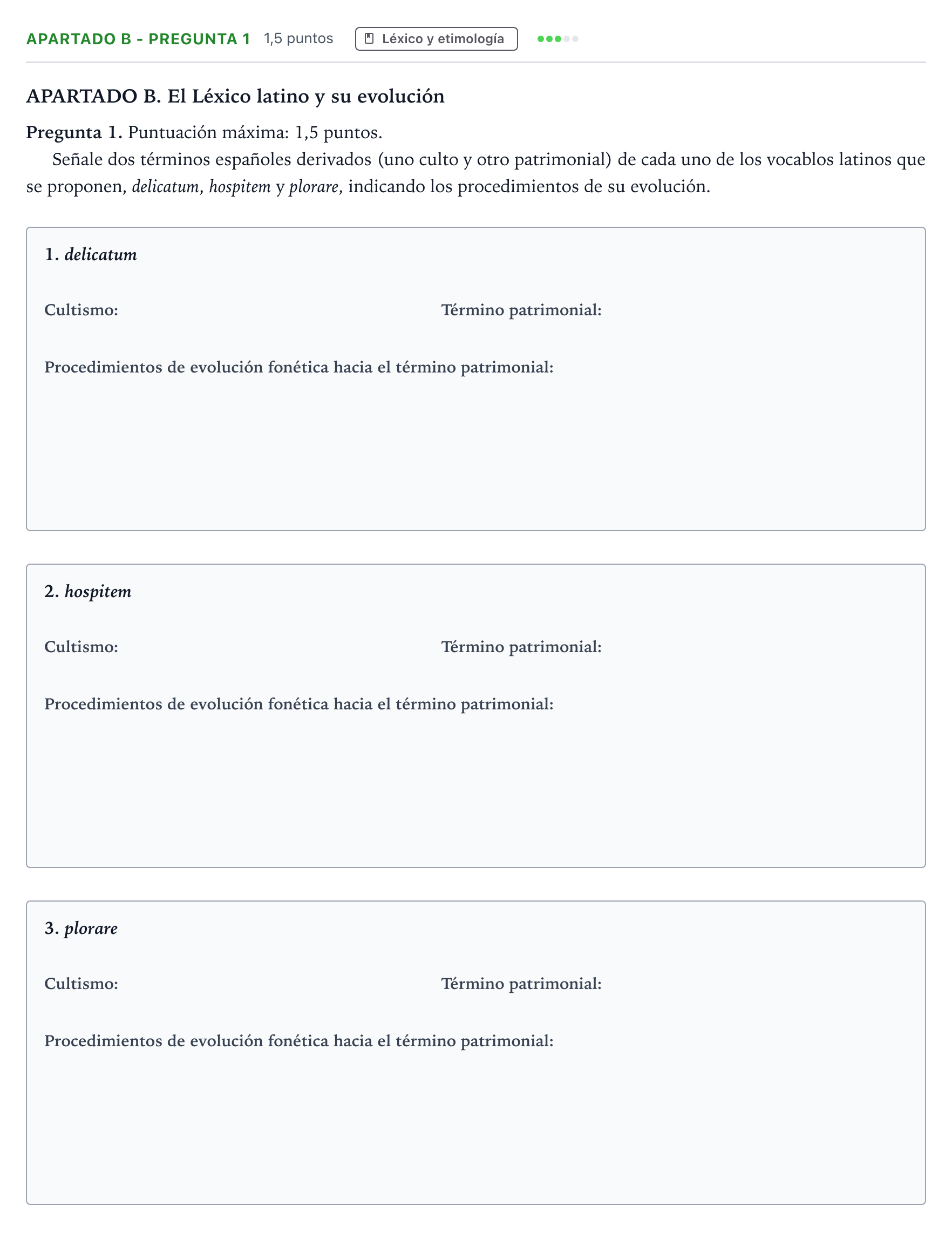 Enunciado: Apartado B - Pregunta 1 · Latín II PAU Andalucía Ordinaria Suplente 1 2026