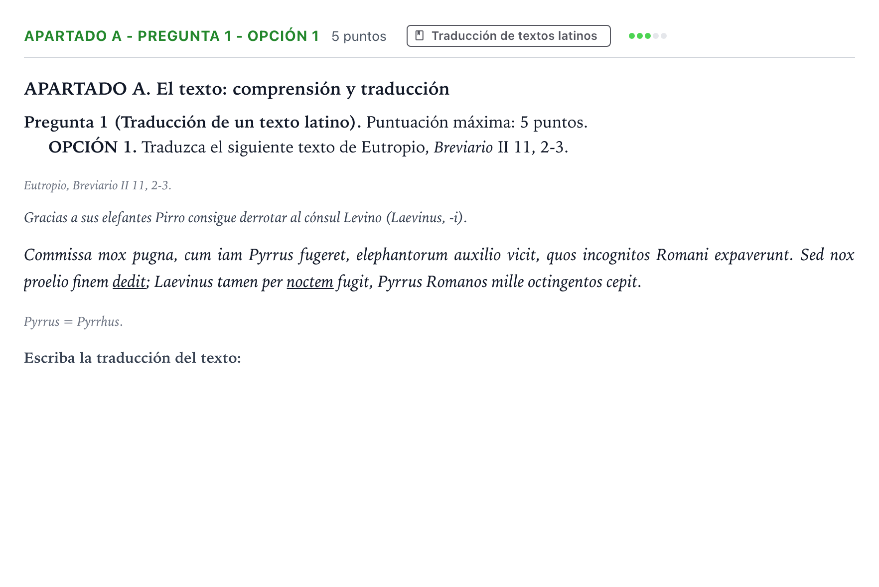 Enunciado: Apartado A - Pregunta 1 - Opción 1 · Latín II PAU Andalucía Ordinaria Suplente 2 2026
