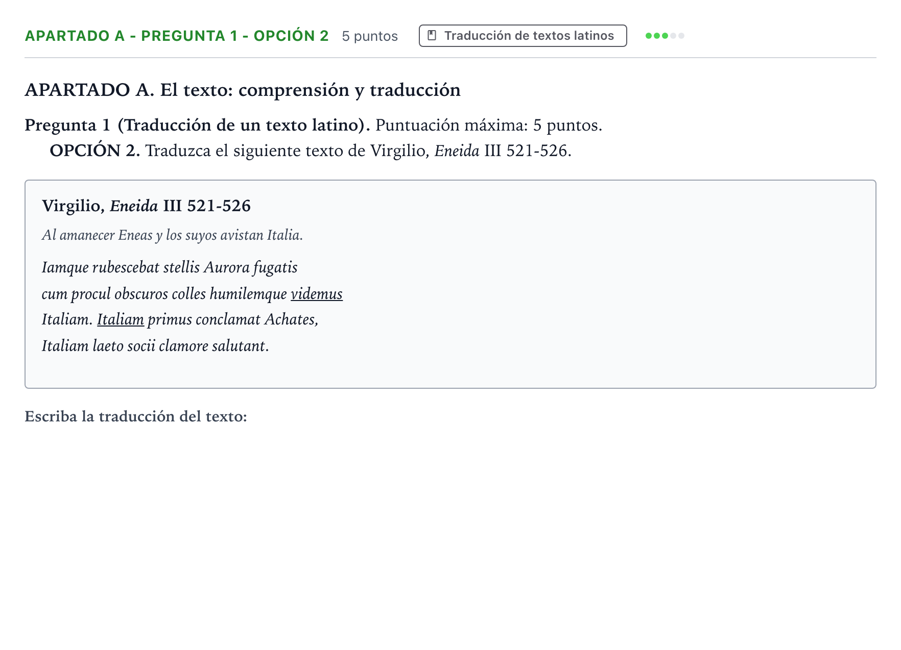 Enunciado: Apartado A - Pregunta 1 - Opción 2 · Latín II PAU Andalucía Ordinaria Suplente 2 2026