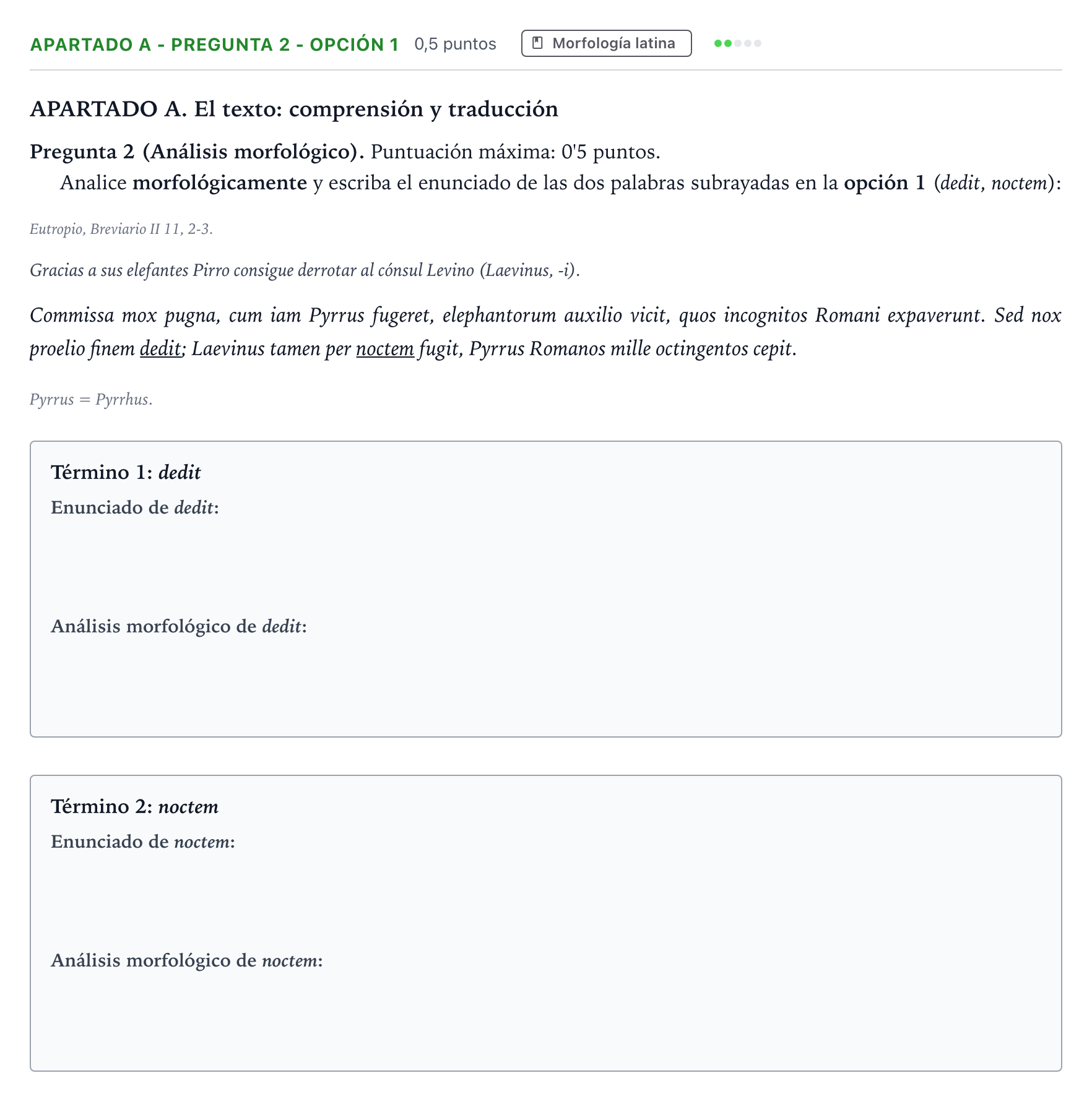 Enunciado: Apartado A - Pregunta 2 - Opción 1 · Latín II PAU Andalucía Ordinaria Suplente 2 2026