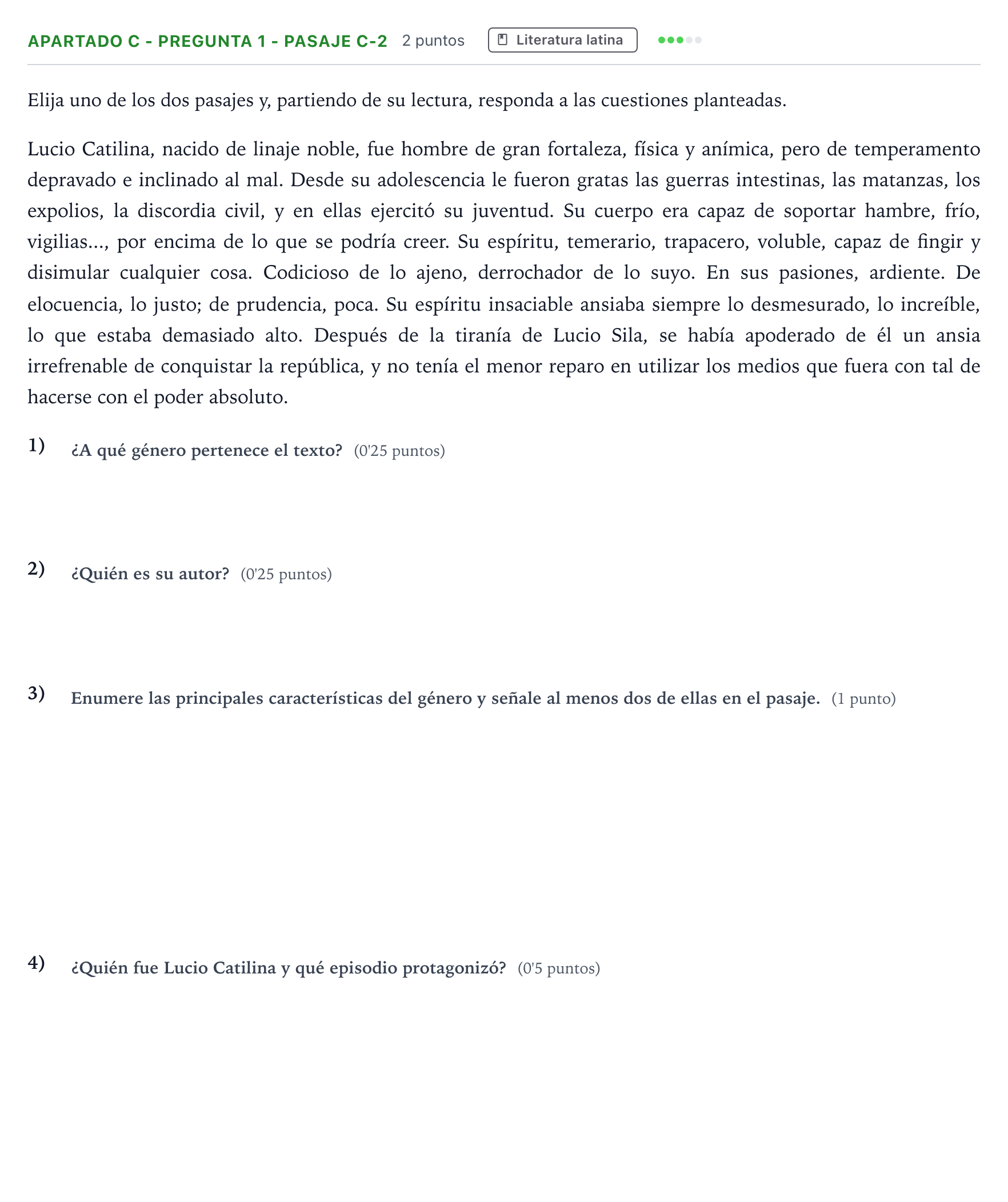 Enunciado: Apartado C - Pregunta 1 - Pasaje C-2 · Latín II PAU Andalucía Ordinaria Suplente 2 2026