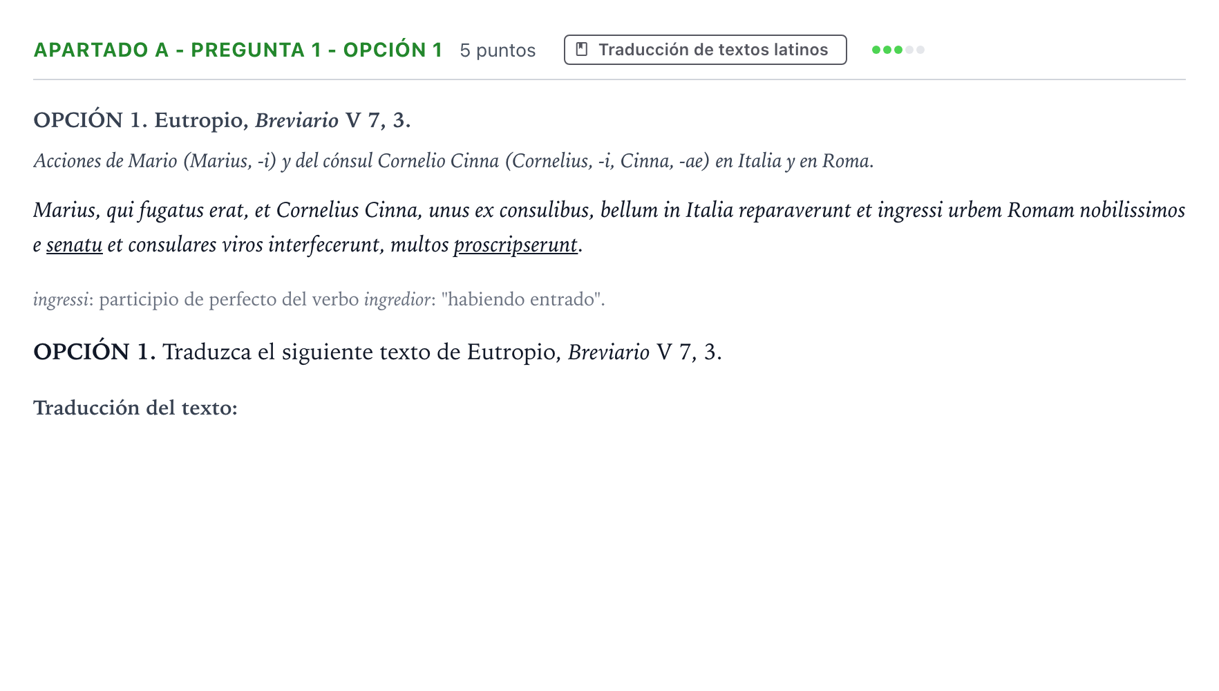 Enunciado: Apartado A - Pregunta 1 - Opción 1 · Latín II PAU Andalucía Ordinaria Titular 2026