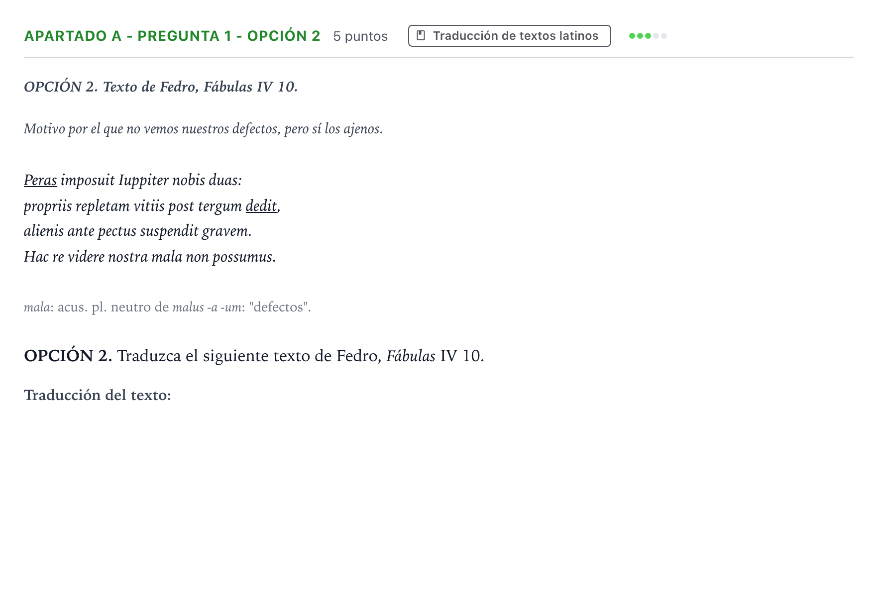 Enunciado: Apartado A - Pregunta 1 - Opción 2 · Latín II PAU Andalucía Ordinaria Titular 2026