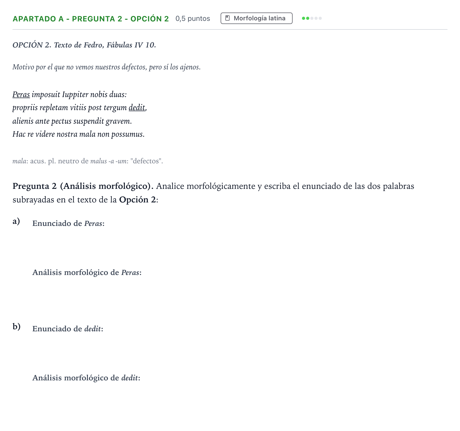 Enunciado: Apartado A - Pregunta 2 - Opción 2 · Latín II PAU Andalucía Ordinaria Titular 2026