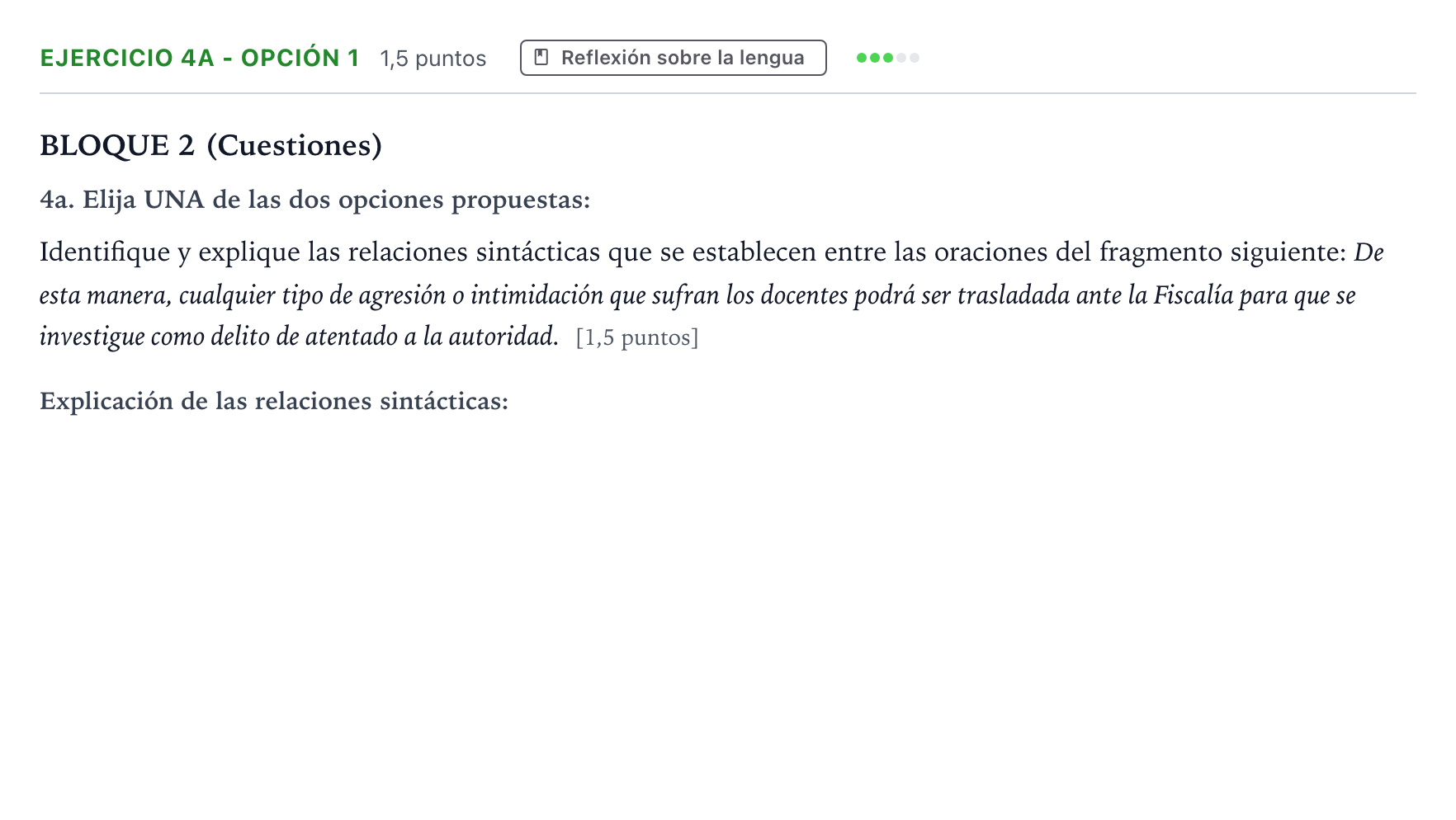 Enunciado: Ejercicio 4a - Opción 1 · Lengua Castellana y Literatura II PAU Andalucía Extraordinaria Titular 2026