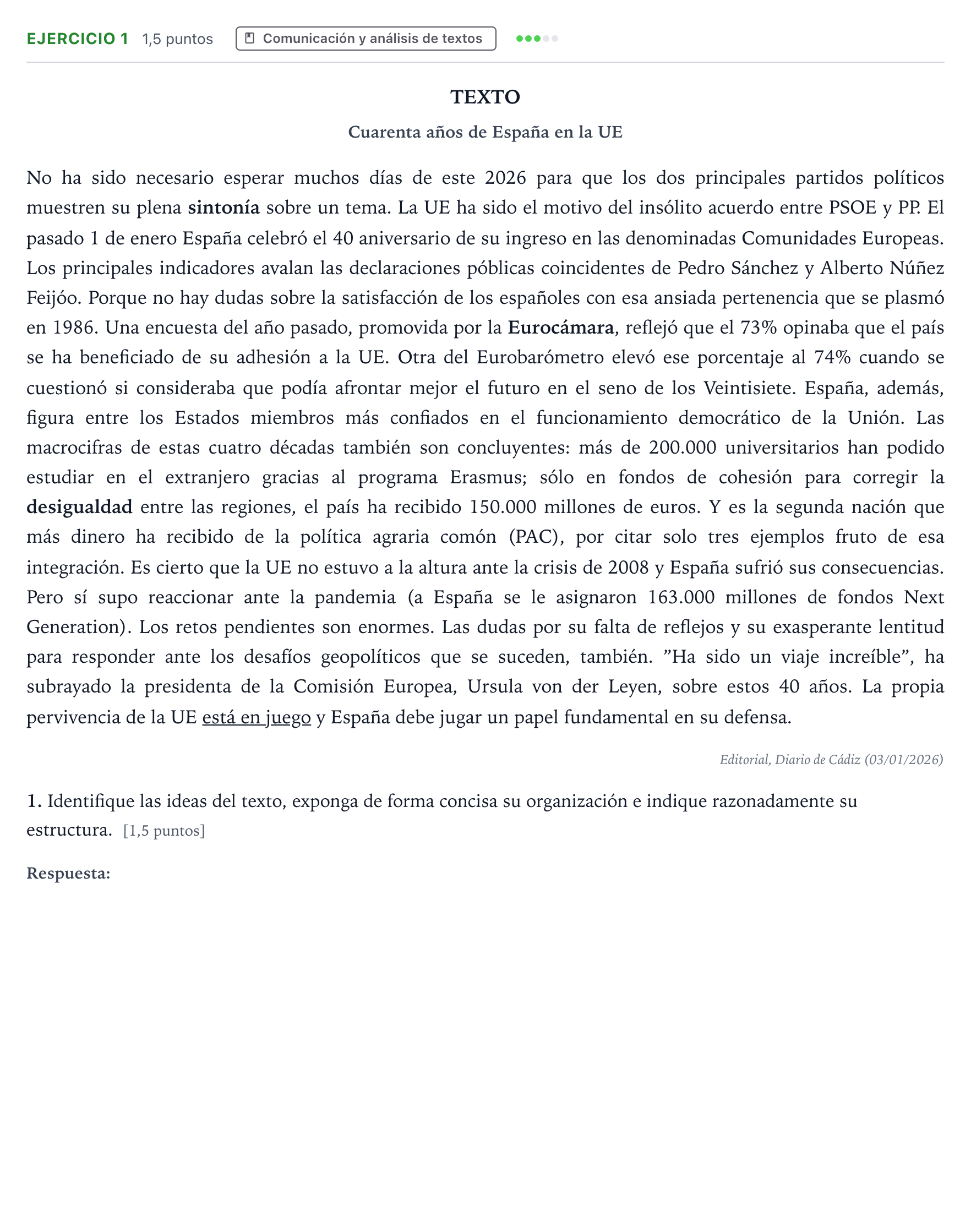 Enunciado: Problema 1 · Lengua Castellana y Literatura II PAU Andalucía Ordinaria Suplente 2 2026