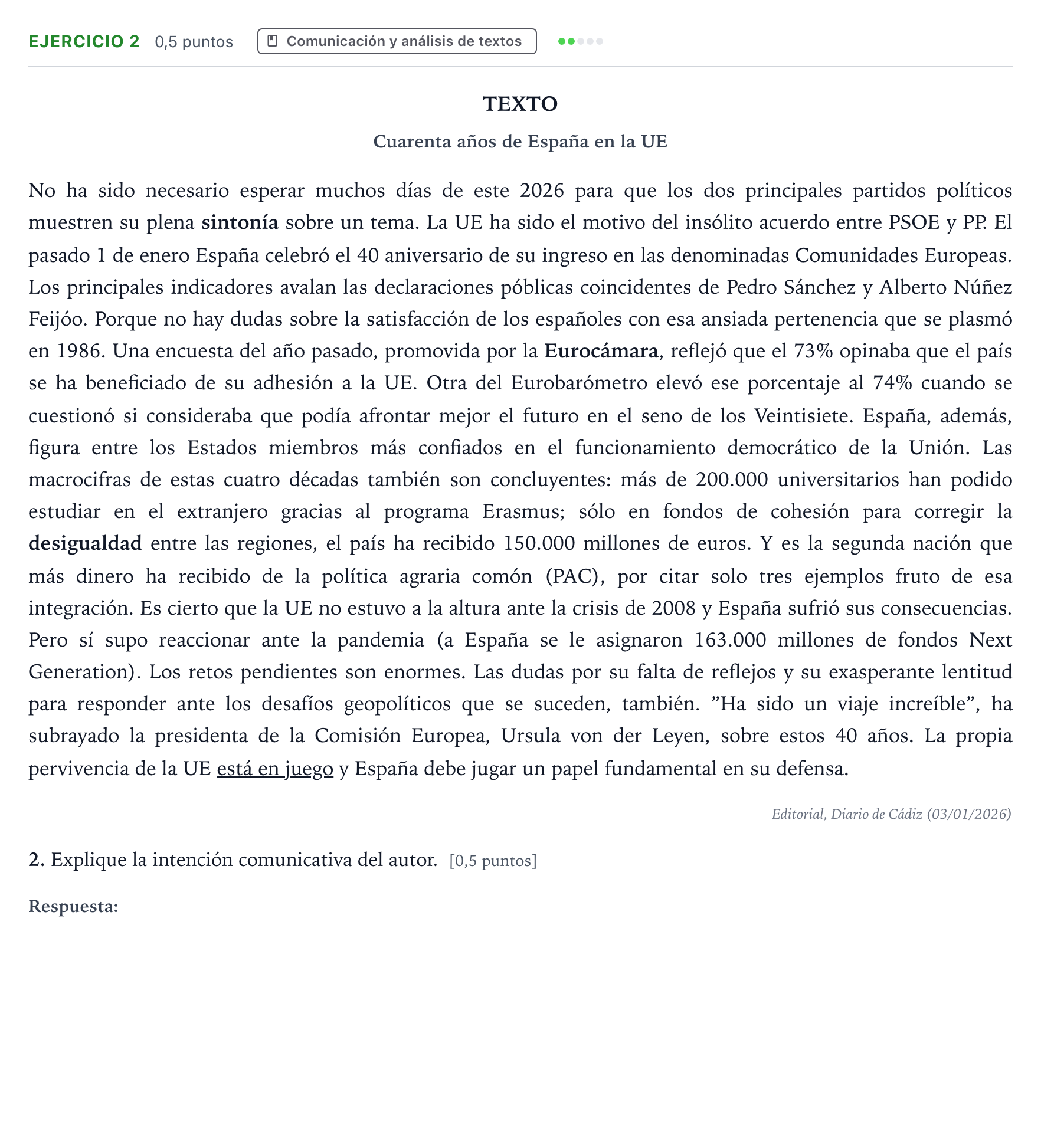 Enunciado: Problema 2 · Lengua Castellana y Literatura II PAU Andalucía Ordinaria Suplente 2 2026
