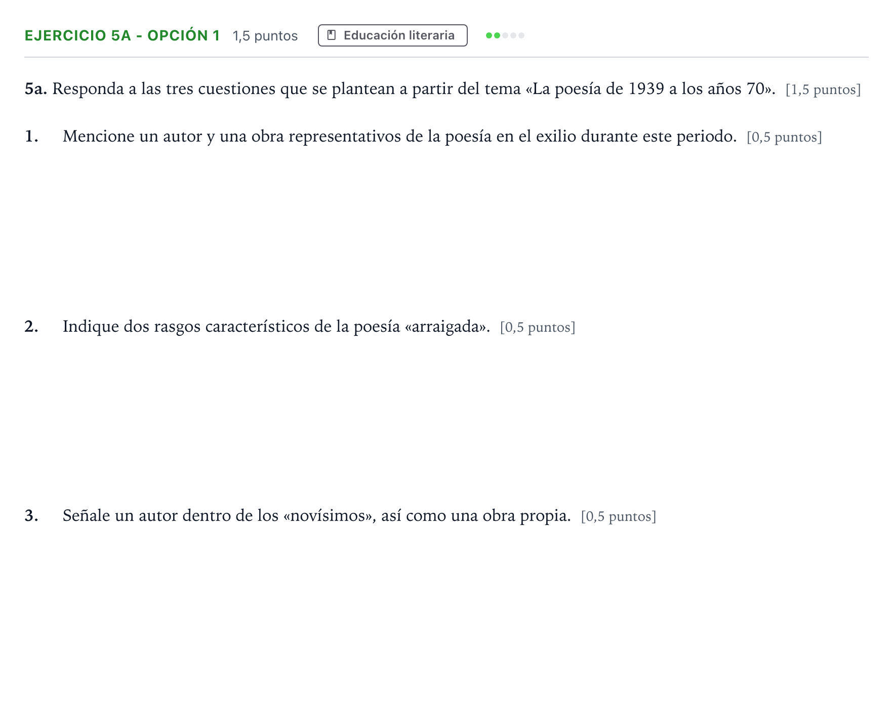 Enunciado: Ejercicio 5a - Opción 1 · Lengua Castellana y Literatura II PAU Andalucía Ordinaria Suplente 2 2026