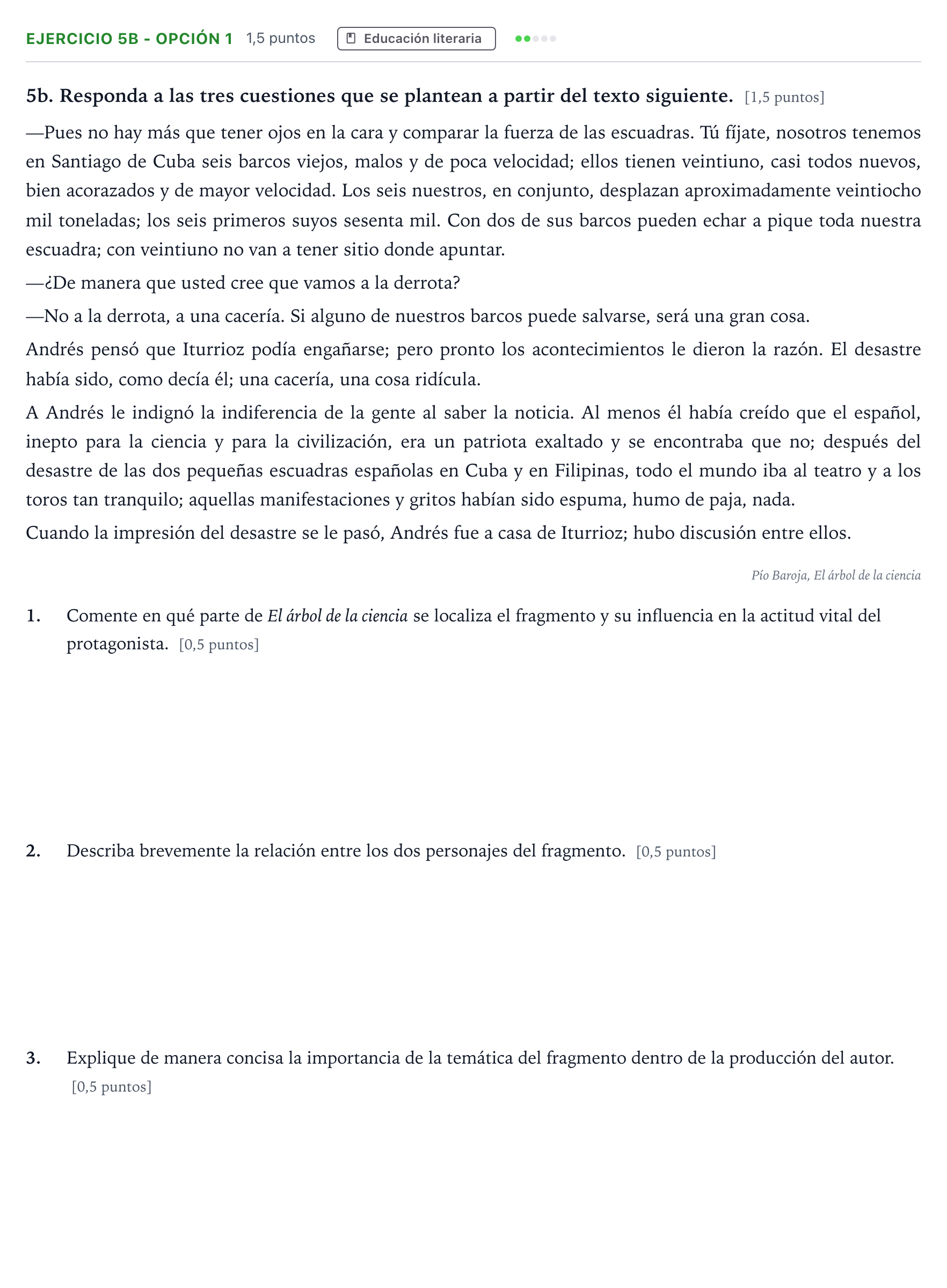 Enunciado: Ejercicio 5b - Opción 1 · Lengua Castellana y Literatura II PAU Andalucía Ordinaria Suplente 2 2026