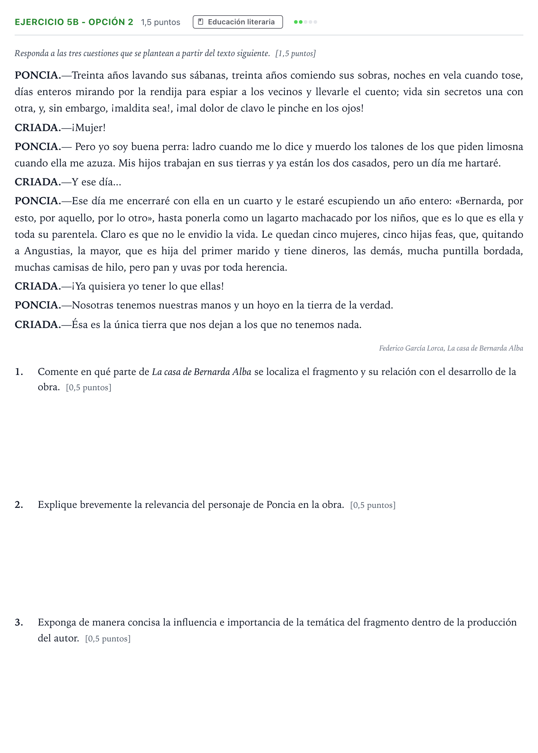 Enunciado: Ejercicio 5b - Opción 2 · Lengua Castellana y Literatura II PAU Andalucía Ordinaria Suplente 2 2026
