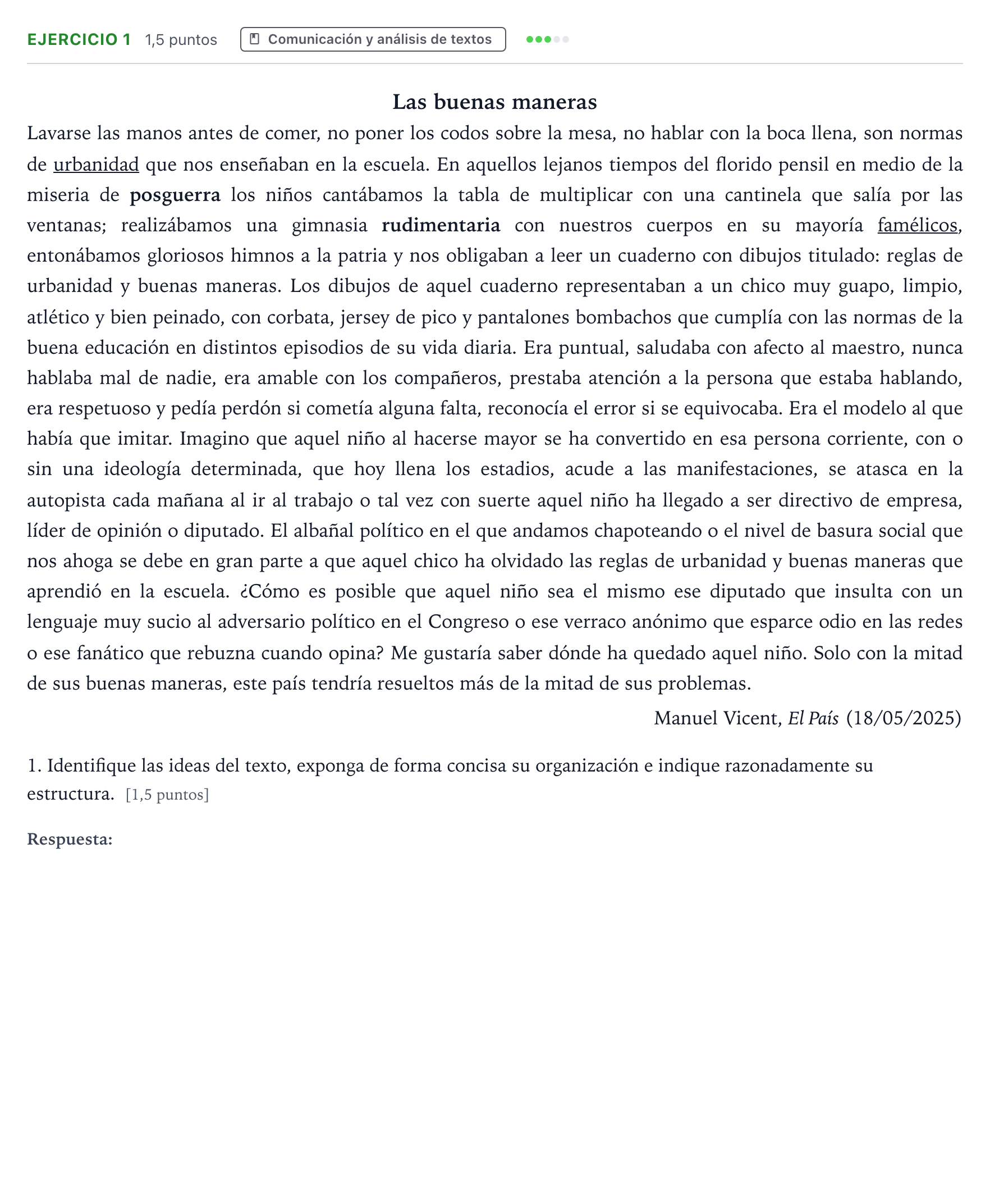 Enunciado: Problema 1 · Lengua Castellana y Literatura II PAU Andalucía Ordinaria Titular 2026